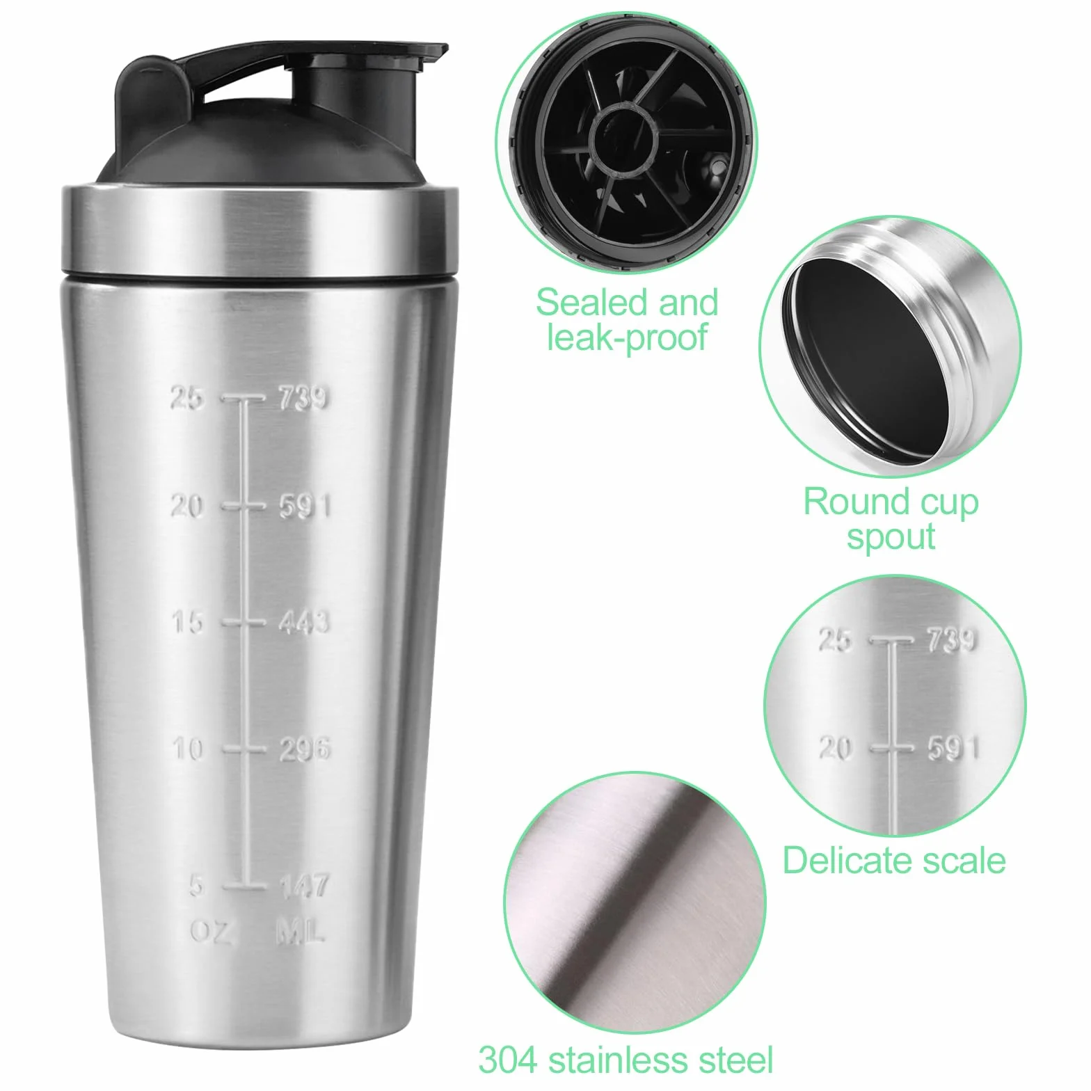 Shaker proteinowy ze stali nierdzewnej, 750 ml