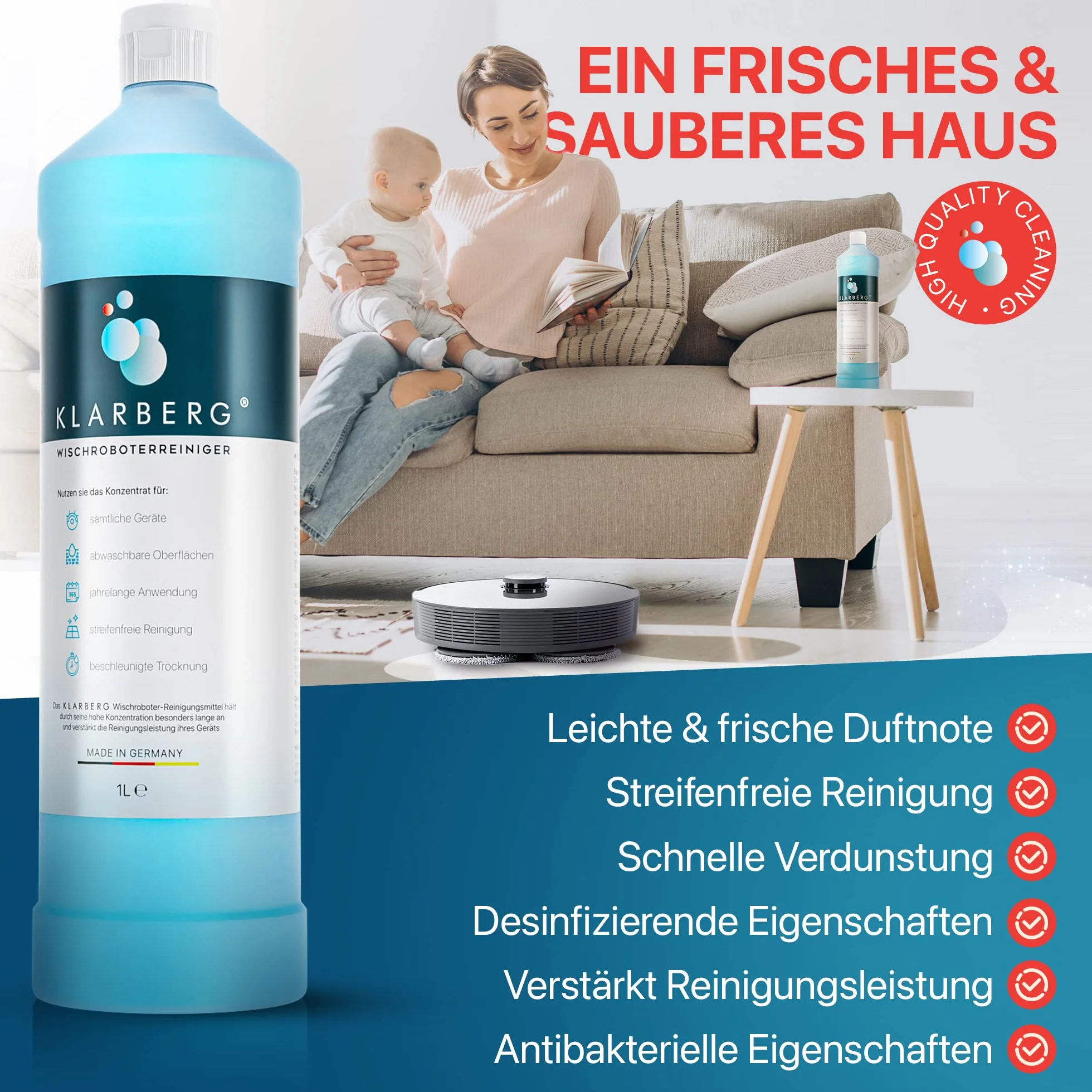 KLARBERG® 4 x 1 l środek do czyszczenia podłóg, koncentrat 1:100, do odkurzacza i robota odkurzającego