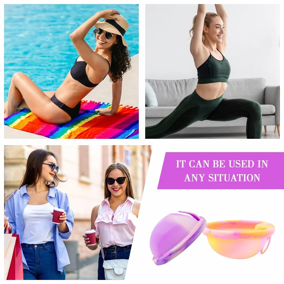 LUFEIS Dysk menstruacyjny, 2 sztuki Dysk menstruacyjny, Wielokrotnego użytku dysk menstruacyjny, Kubek menstruacyjny z silikonu, dla wszystkich natężeń przepływu, Bezpieczny podczas sportu i pływania