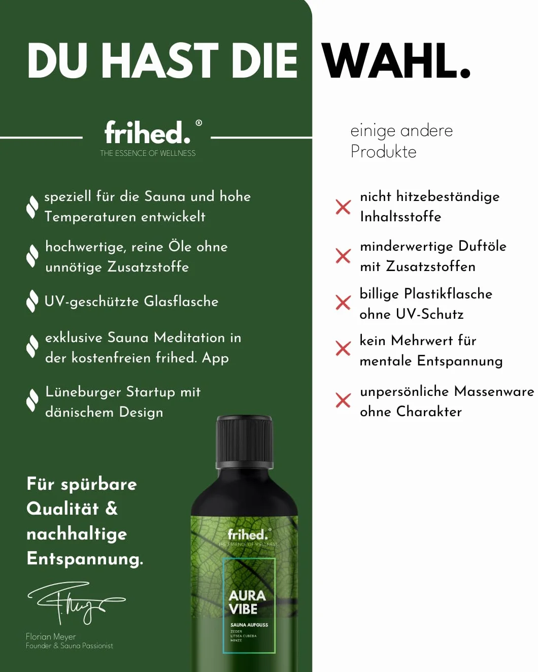 frihed.® Napar do sauny premium z aplikacją do medytacji, środek do zaparzania wszystkich rodzajów sauny, długotrwały zapach sauny, bardzo wysokiej jakości olej, pomysł na prezent (Aura Vibe, 100 ml)