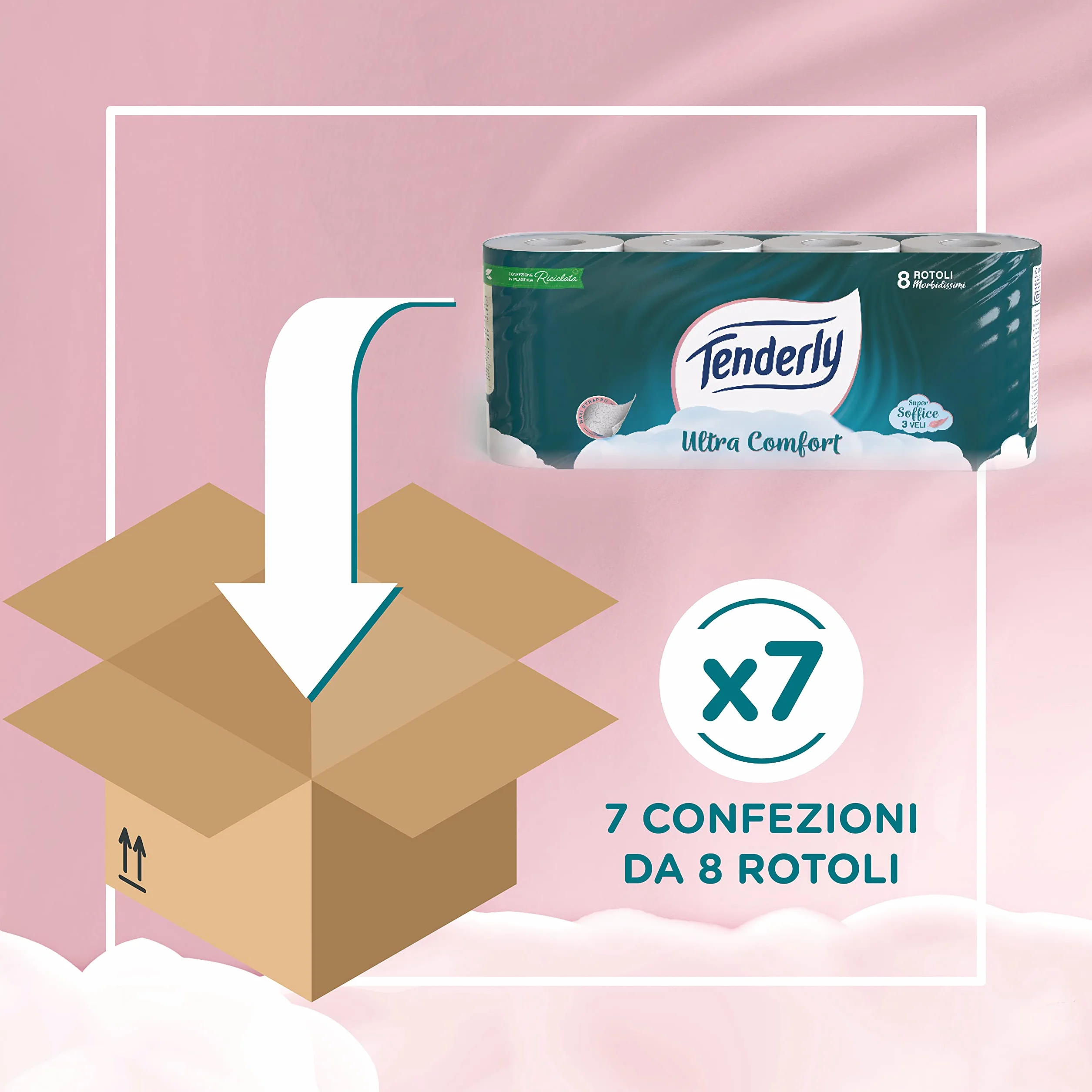 Tenderly Ultracomfort papier toaletowy 3 welony, 56 rolek papieru toaletowego bardzo miękki i czysty, sprawdzony dermatologicznie dla wrażliwej skóry, zapewnia komfort i delikatność
