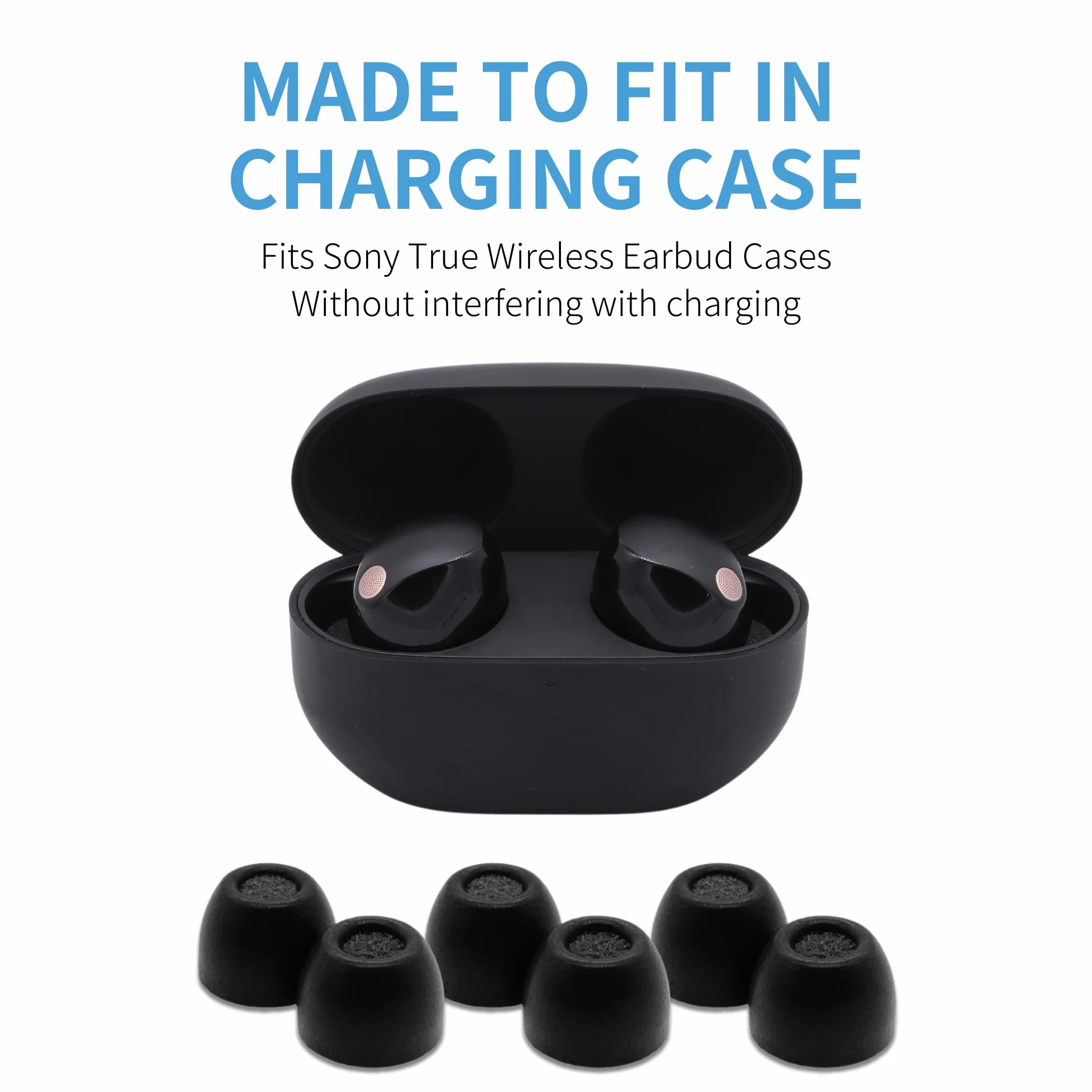 Comply Premium piankowe zatyczki do uszu, kompatybilne z Sony True Wireless XM5, XM4, Linkbuds S & C700N, rozmiar M, nowa wersja 2025 z narzędziem do czyszczenia, czarne, 3 pary, wyprodukowano w USA
