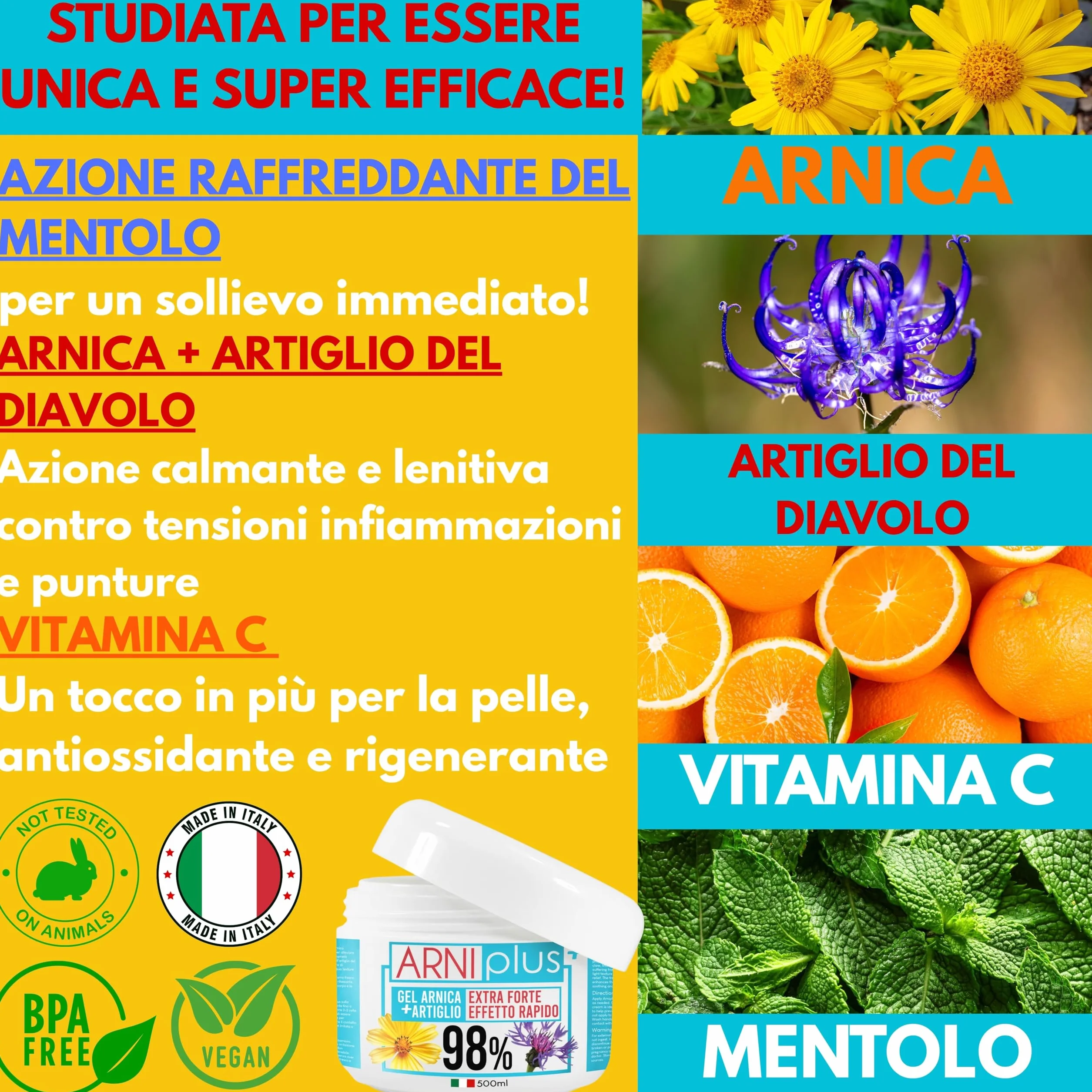 ARNIplus+ Arnika Gel ekstra mocny 500 ml, z witaminą C, silnie skoncentrowana maść z arniki na zakwasy, do rozluźnienia mięśni, maść na zapalenie pochewek ścięgien, chłodząca maść sportowa do mięśni