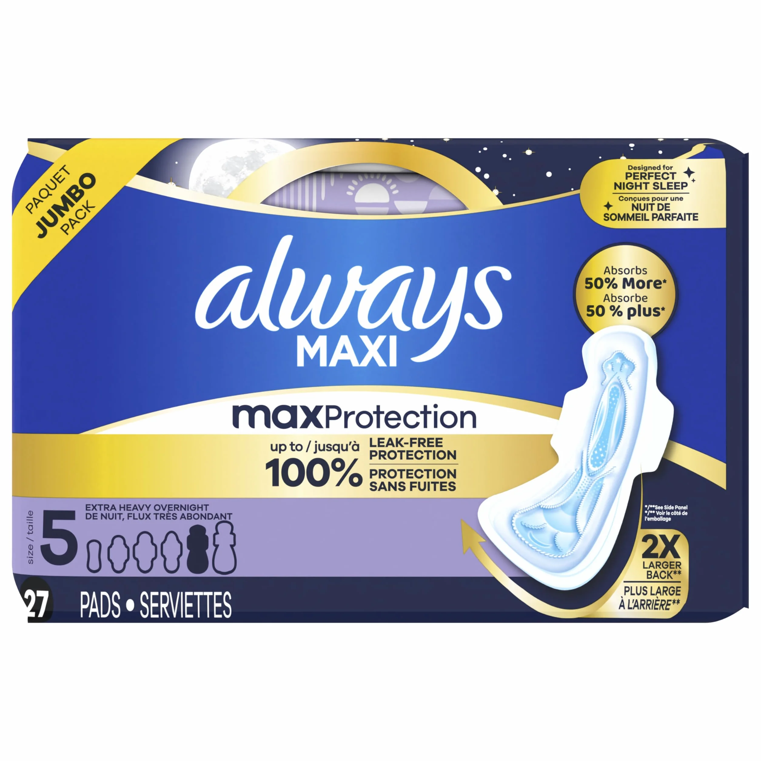 Always Maxi Größe 5 Overnight-Einlagen mit Flügeln 27 Stück