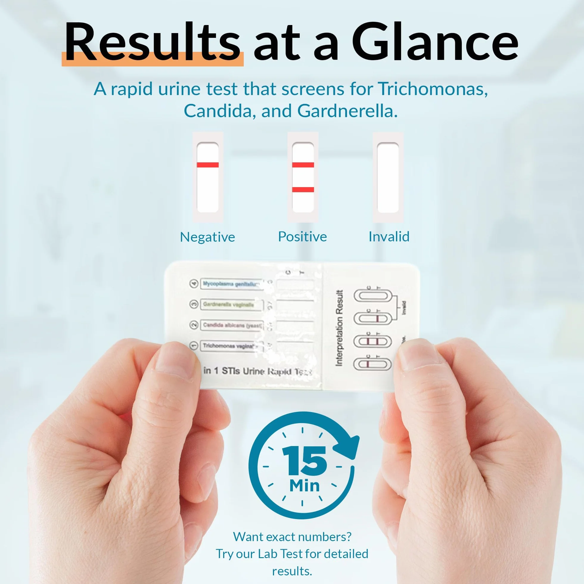 GetTested Zestaw testowy 3w1 do szybkiego wykrywania STI na Trichomonas, Candida i Gardnerella, Zestaw do samodzielnego testu w domu, Test moczu dla mężczyzn i kobiet, Wyniki w 15 minut