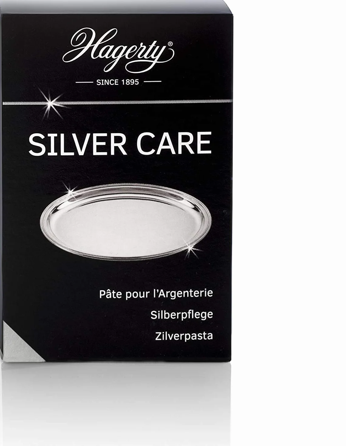 Hagerty Silver Care pasta do polerowania srebra, 185 g, wydajna pasta polerska do czyszczenia i pielęgnacji srebra i posrebrzanego metalu, środek czyszczący do srebrnych wyrobów z srebra, talerzy, tac, w zestawie gąbka