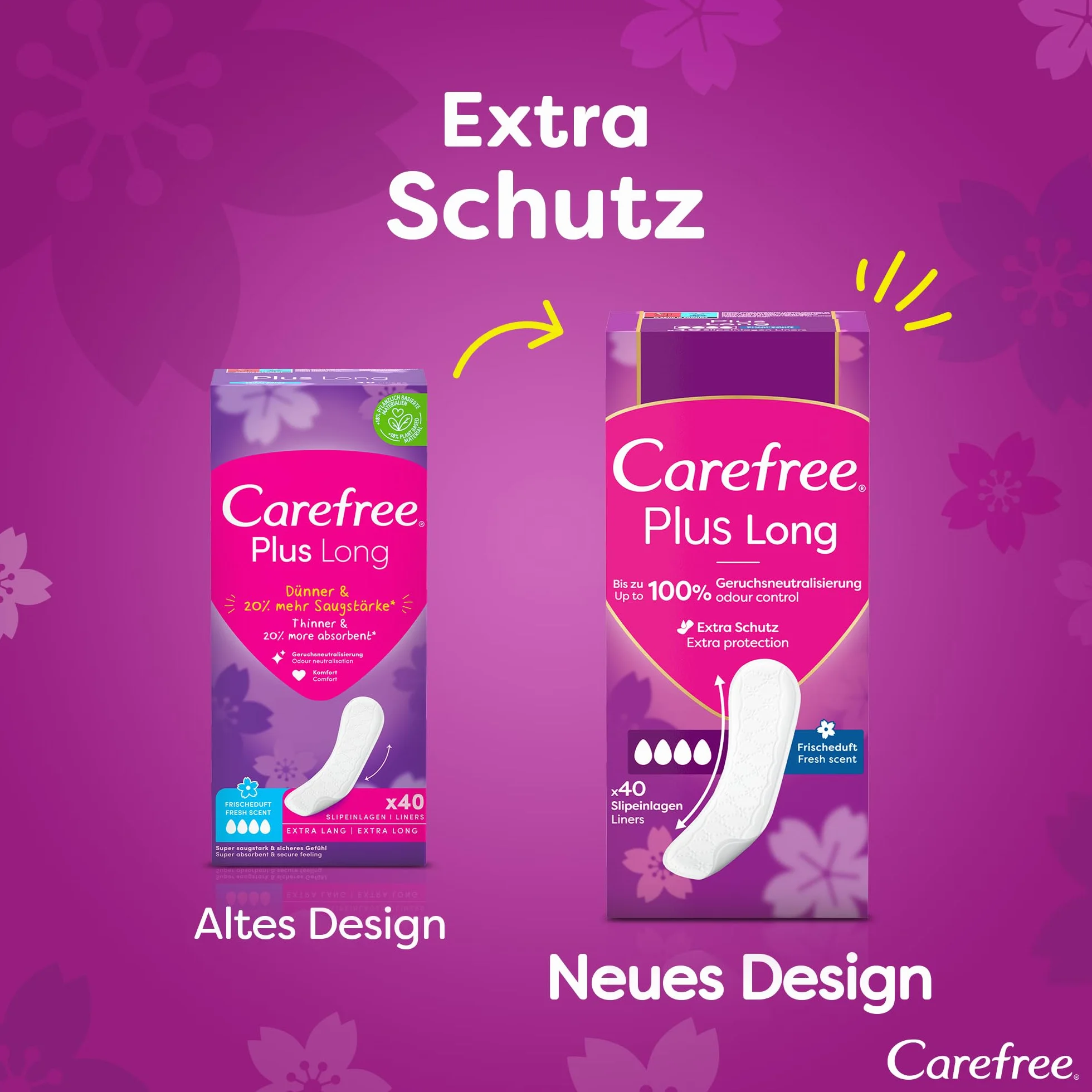 Carefree Wkładki Plus Long świeży zapach 5x40 sztuk super chłonne