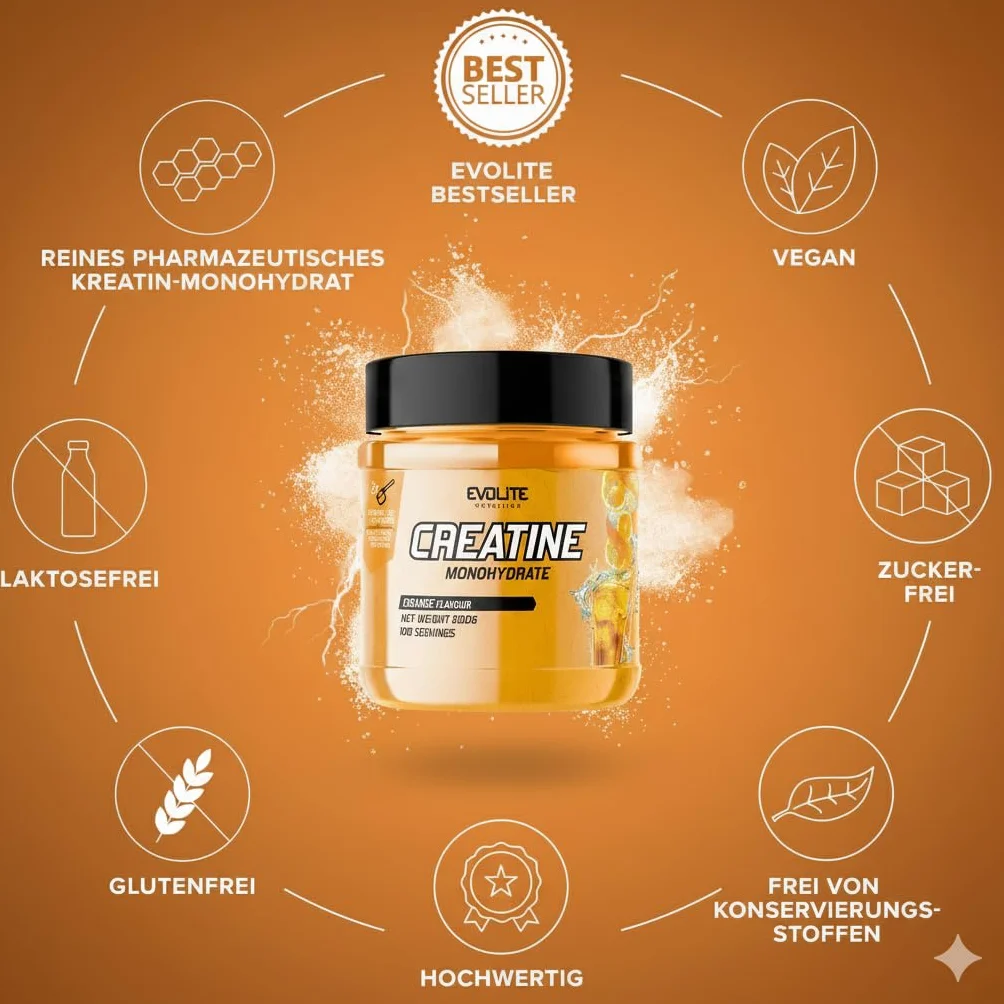 Evolite Nutrition Kreatyna Monohydrat 500g - Czysty Monohydrat Kreatyny z Tauryną - Szybka Regeneracja i Wzrost Siły, Poprawa wydolności i Mocy mięśni - Suplement do treningu