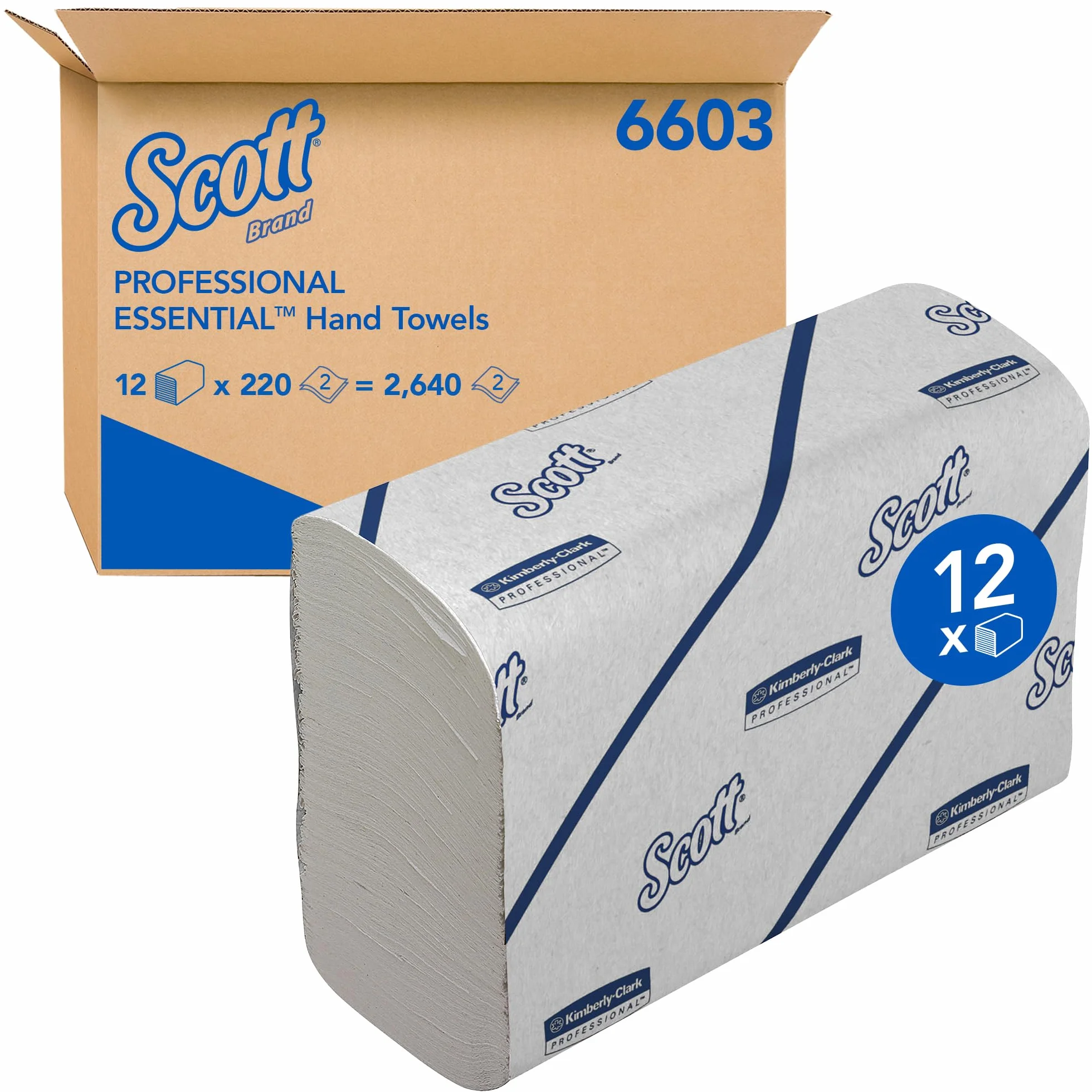 Scott Essential Ręczniki Papierowe Składane Wąskie 12 Pakietów x 220 (2640 Sztuk)