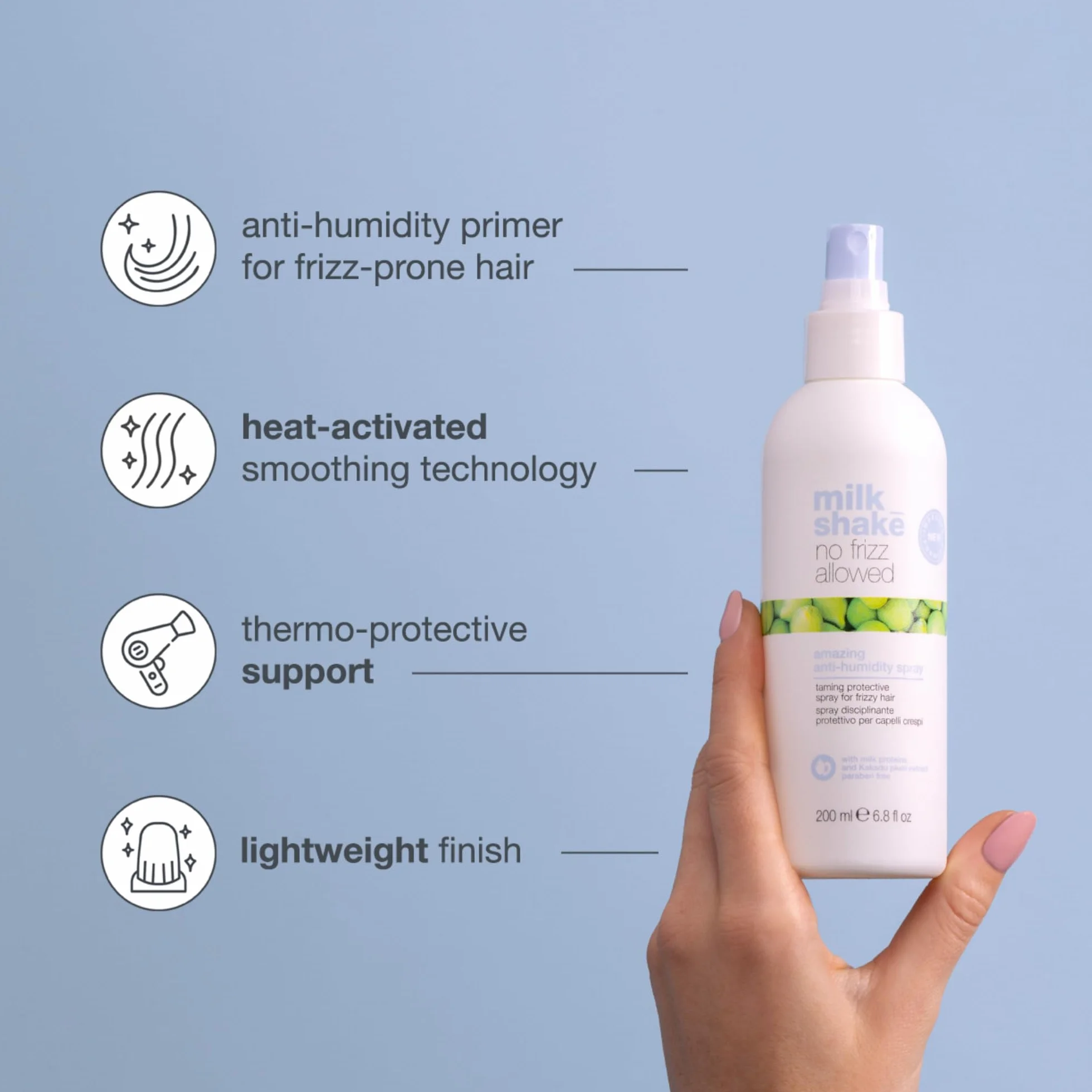 milk_shake | No Frizz Allowed Spray Przeciwwilgociowy 200 ml, Ochronny spray wygładzający do puszących się włosów