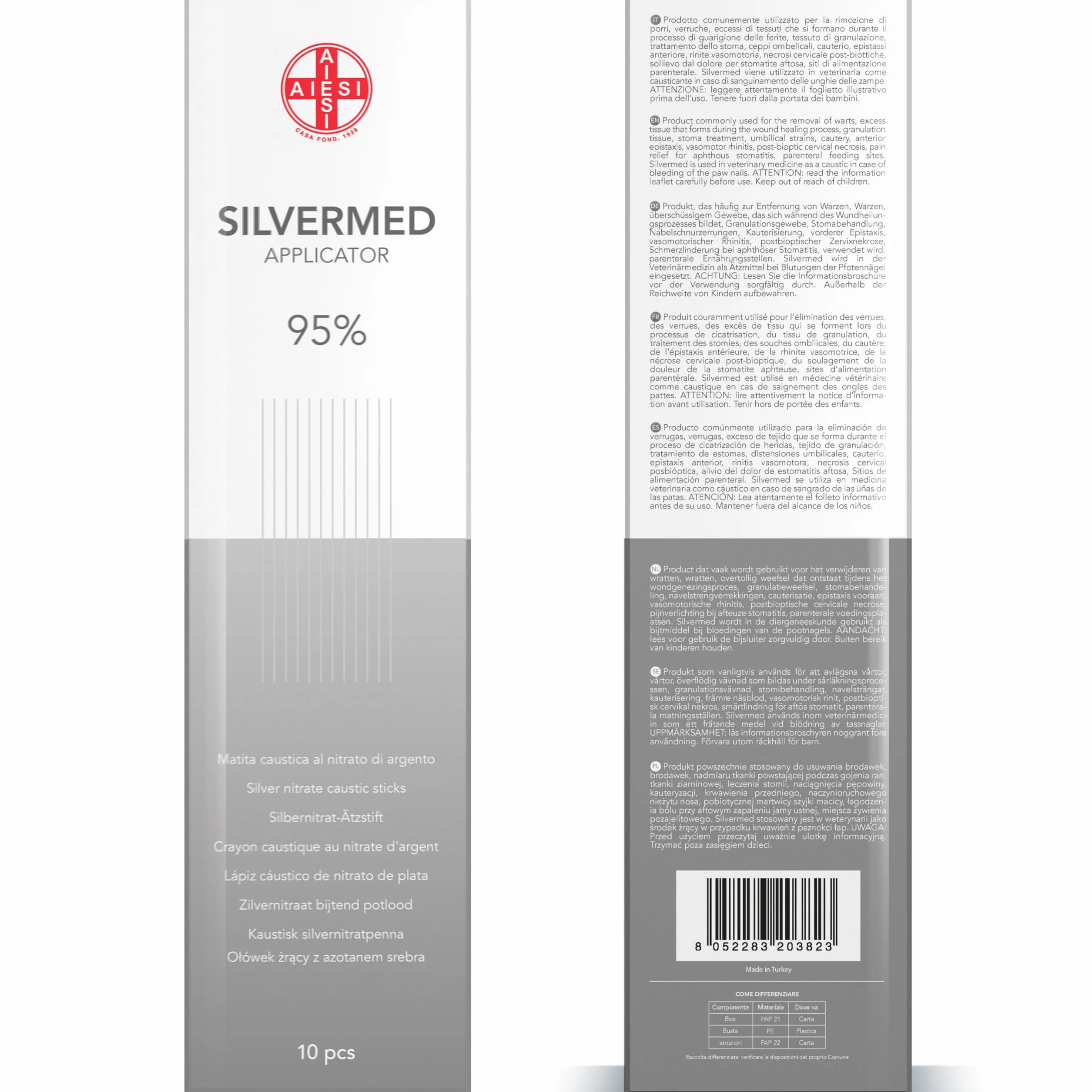 AIESI® Pałeczki z azotanu srebra 95% do leczenia brodawek i nagniotków SILVERMED 95 (Opakowanie 10 aplikatorów)