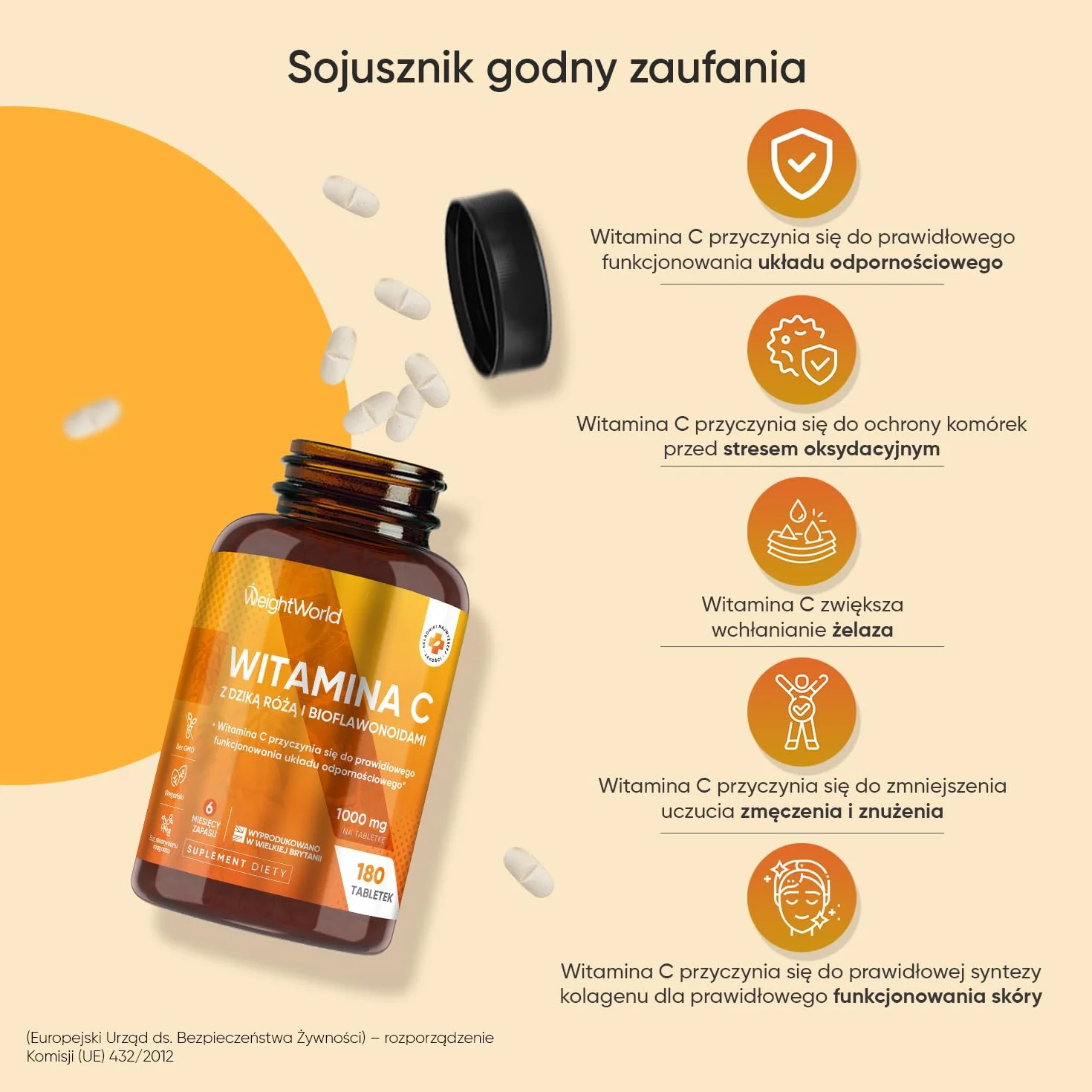 Witamina C 1000 mg, 180 tabletek wegańskich z bioflawonoidami i dziką różą, 6-miesięczna suplementacja – wspiera prawidłowe funkcjonowanie układu odpornościowego (EFSA), bez glutenu i GMO