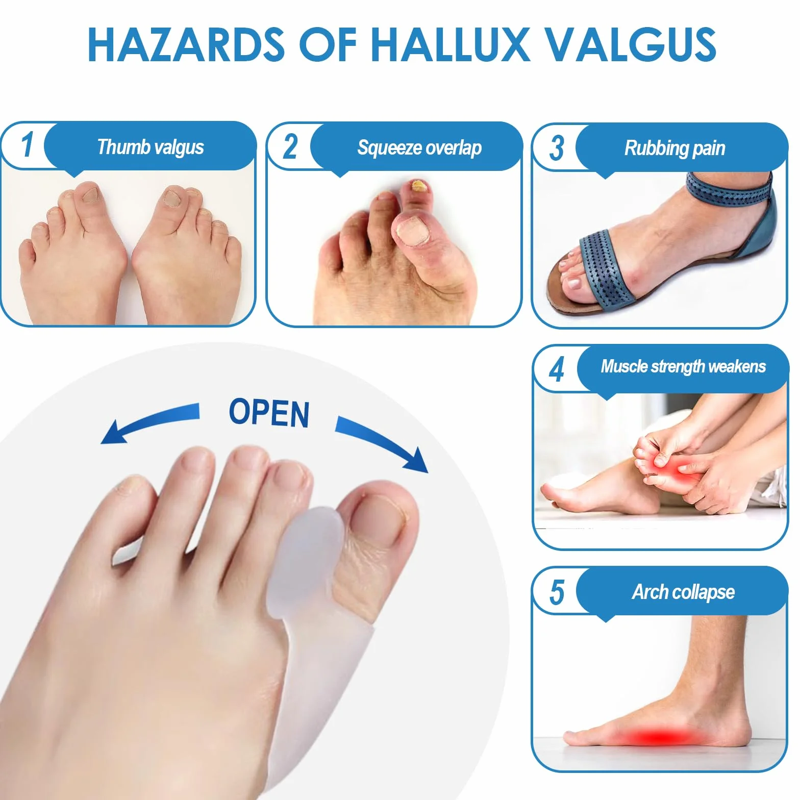 Silikonowy korektor palucha koślawego, separator palców, uniwersalny rozmiar, łagodzi ból stóp