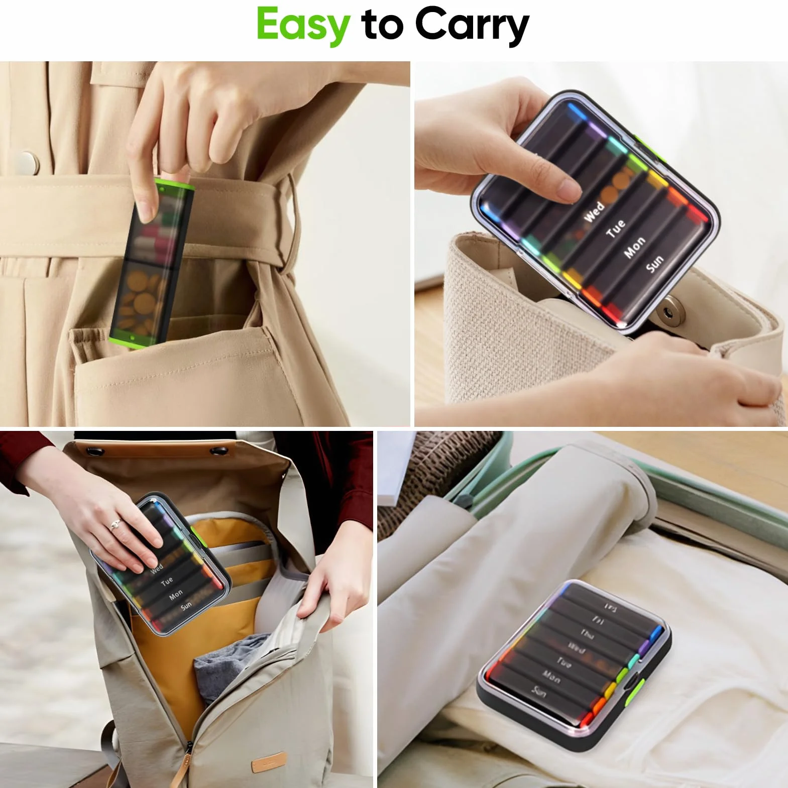 7-dniowy tygodniowy organizer na tabletki z przegródkami AM/PM - podróżny - przyjazny futerał na leki na codzienne leki, łatwy - otwarty design z podwójną ochroną na tabletki, witaminy i oleje rybne