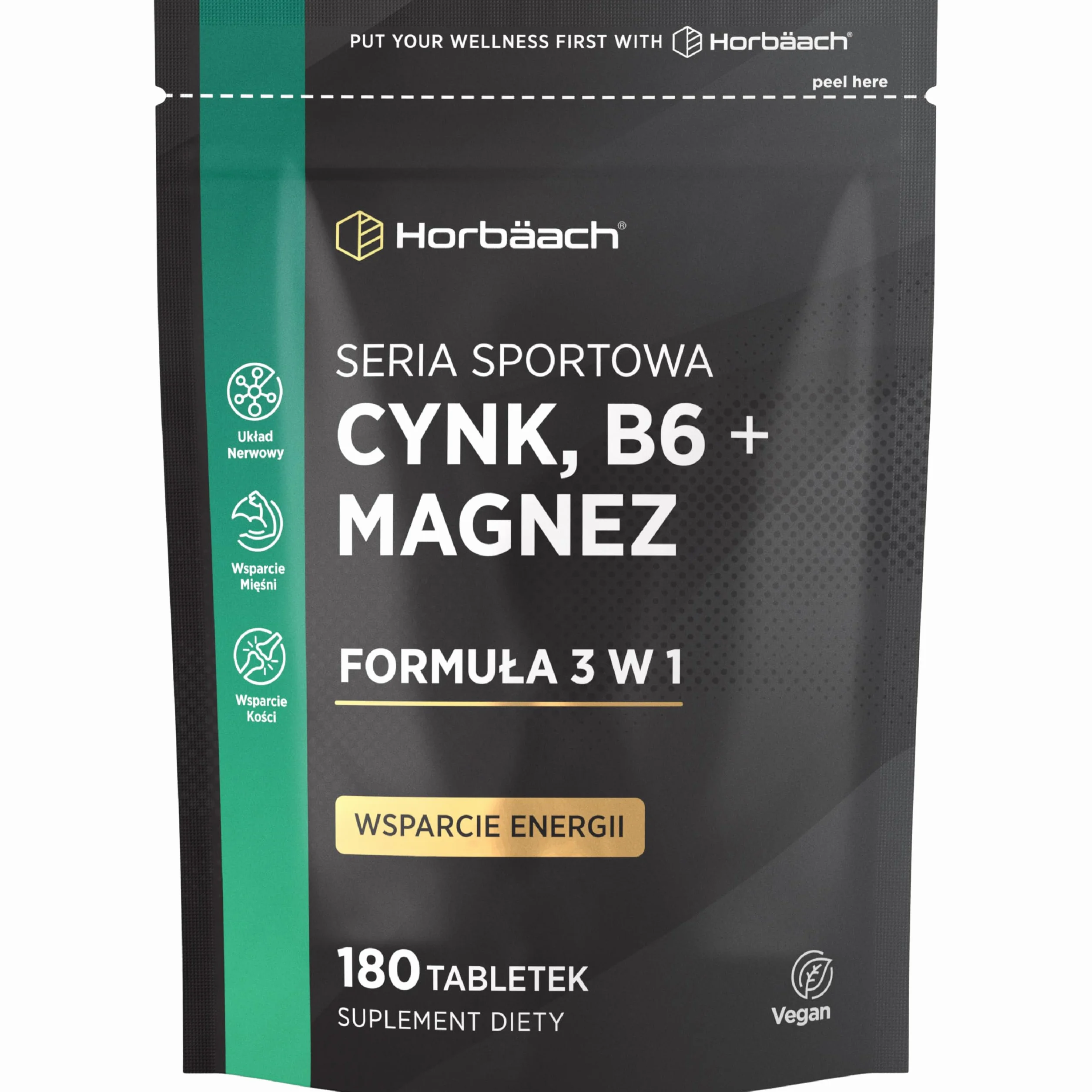 Cynk, Magnez i Witamina B6 Tabletki | Zapas na 6 miesięcy | 100% RWS – Wysokiej Mocy Suplement Wspierający Mięśnie | Kompleks 3-w-1 | 180 tabletek Wegańskich | Seria Sport marki Horbaach