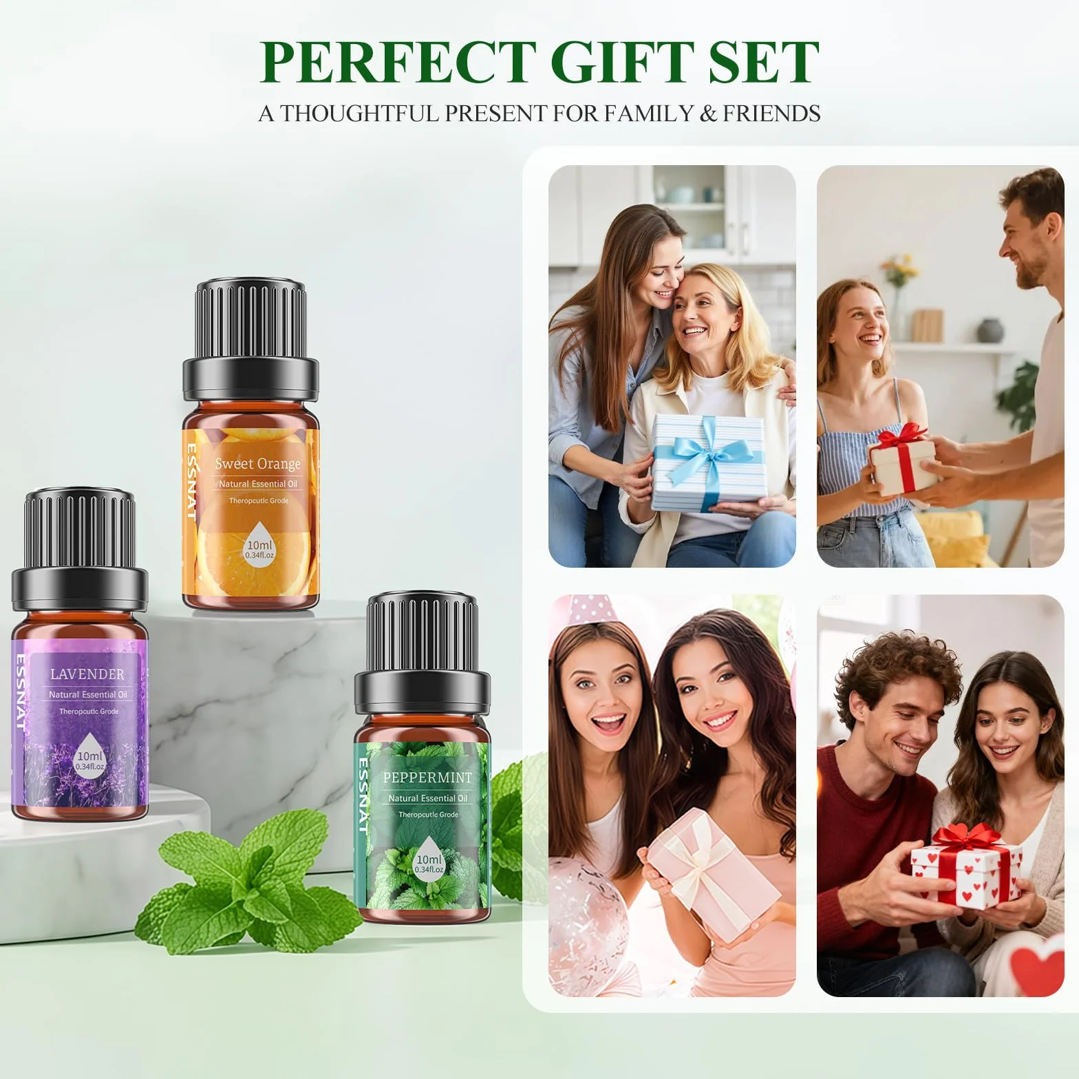 Olejki Eteryczne 6x10ml Zestaw do Dyfuzora, Naturalne Aromaterapia, Lawenda Eukaliptus Drzewo Herbaciane Mięta Pomarańcza Trawa Cytrynowa, Relaks Spa Dom Prezent