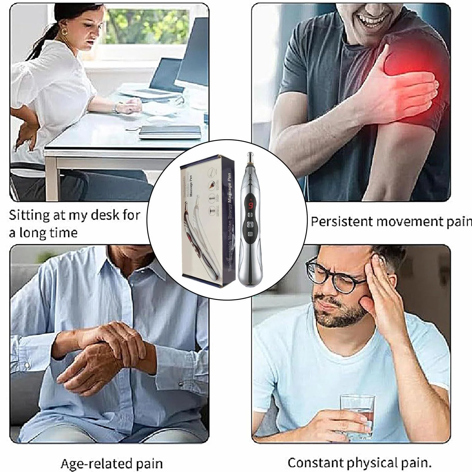 Massage Pen, Meridian Energy Pulse Electric Stimulator, 203g Portable Rechargeable with Adjustable Intensity for Muscle Relaxation