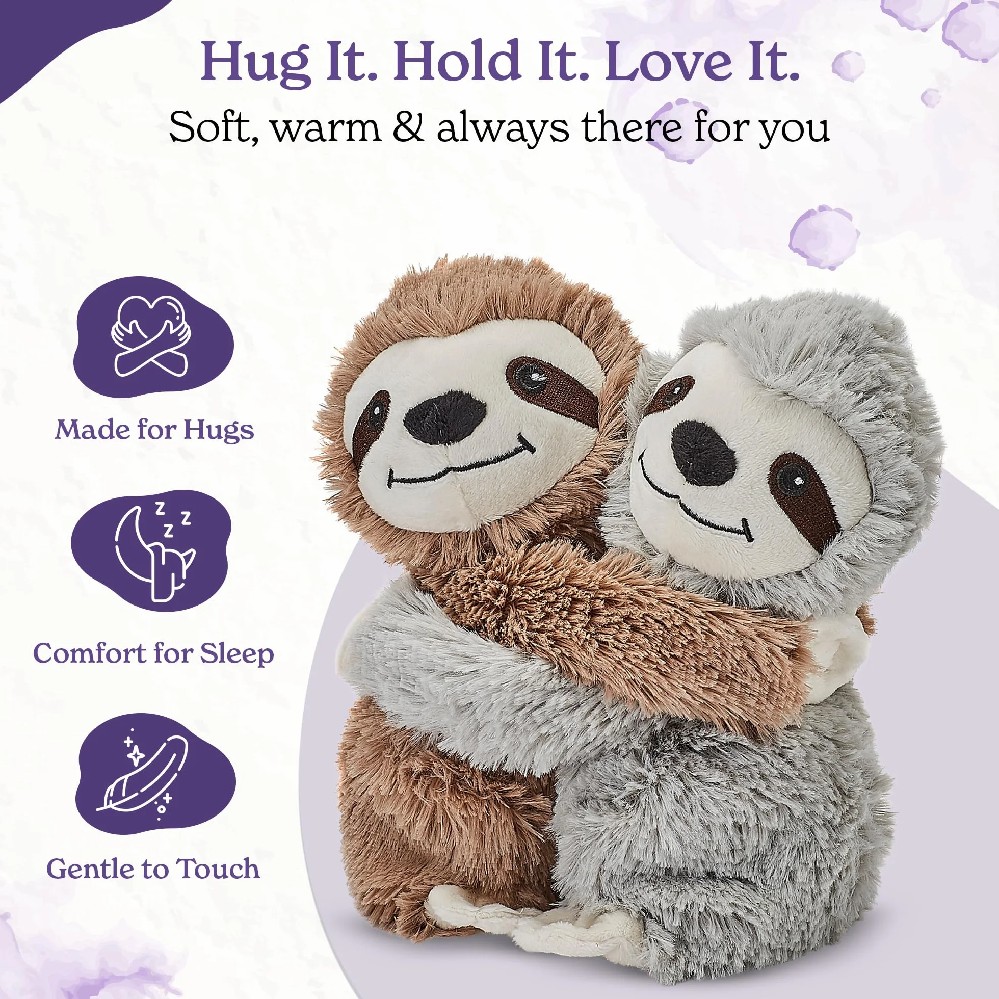 Warmies Warm Hugs Sloth Podkładka rozgrzewająca, podkładki grzewcze przytulak do mikrofalówki, delikatnie pachnący francuską lawendą, podgrzewany, przytulny leniwiec, który łagodzi lęk i ból