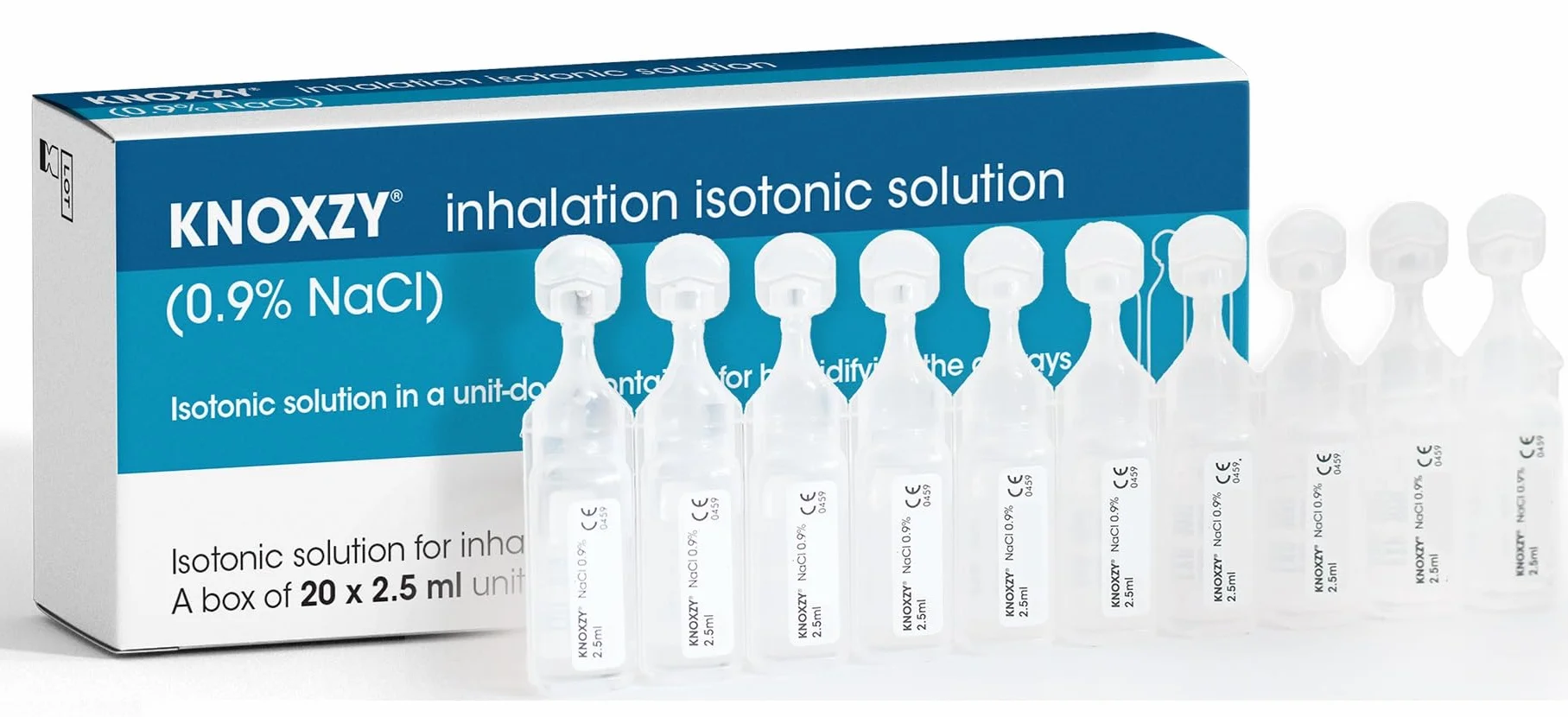 KNOXZY izotoniczny 0,9% chlorek sodu - NaCl roztwór soli fizjologicznej do inhalacji nawilżający drogi oddechowe – 20 x 2,5 ml fiolki z pojedynczą dawką