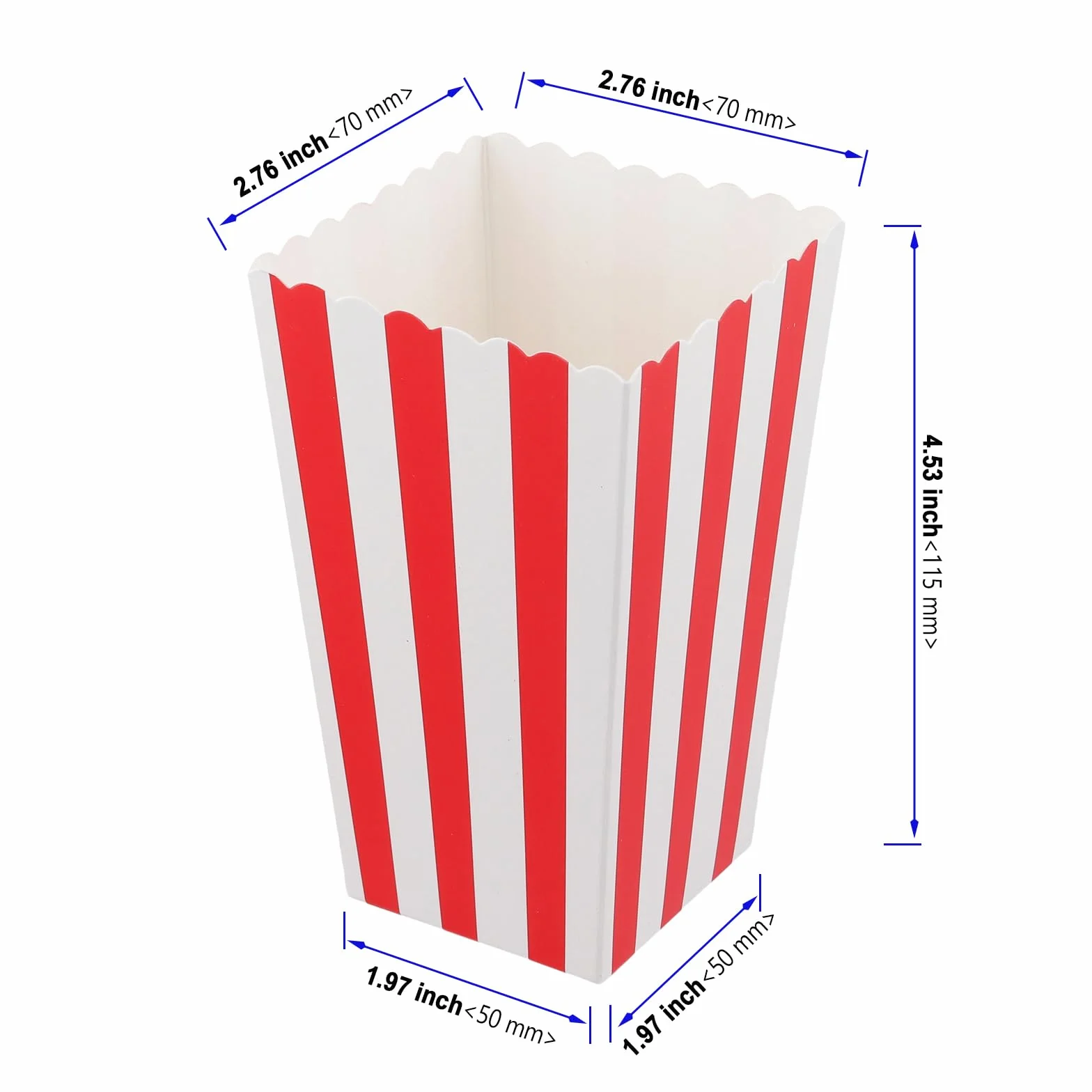 120 sztuk pude?ek na popcorn, torebki na popcorn, 7 x 5 x 11,5 cm, czerwone i bia?e torebki na popcorn w paski, ma?e, pasuj? do kina, na imprezy, przek?ski i s?odycze