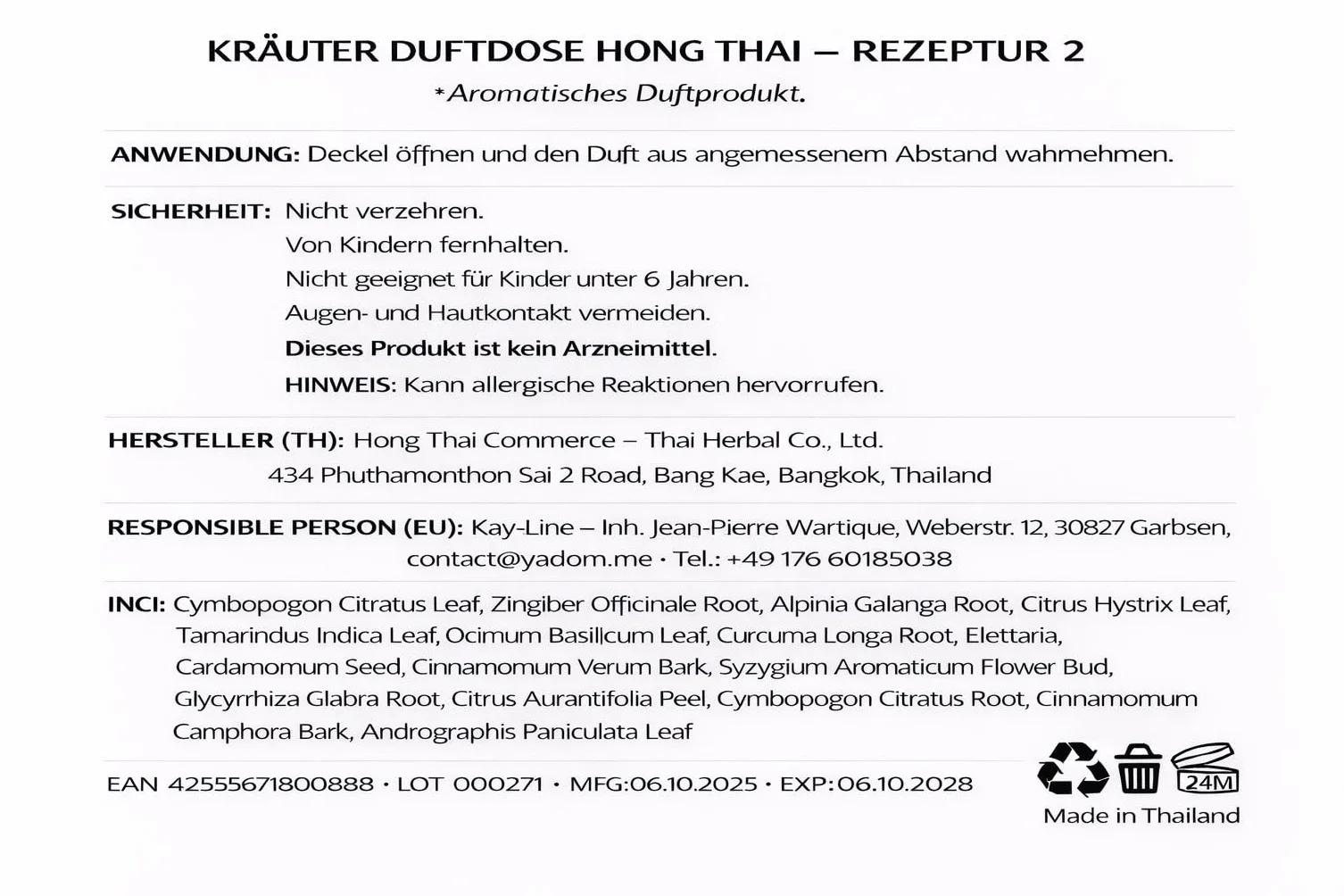 Hong Thai Puszka zapachowa naturalne odświeżenie tajskimi ziołami i olejkami 2 puszki