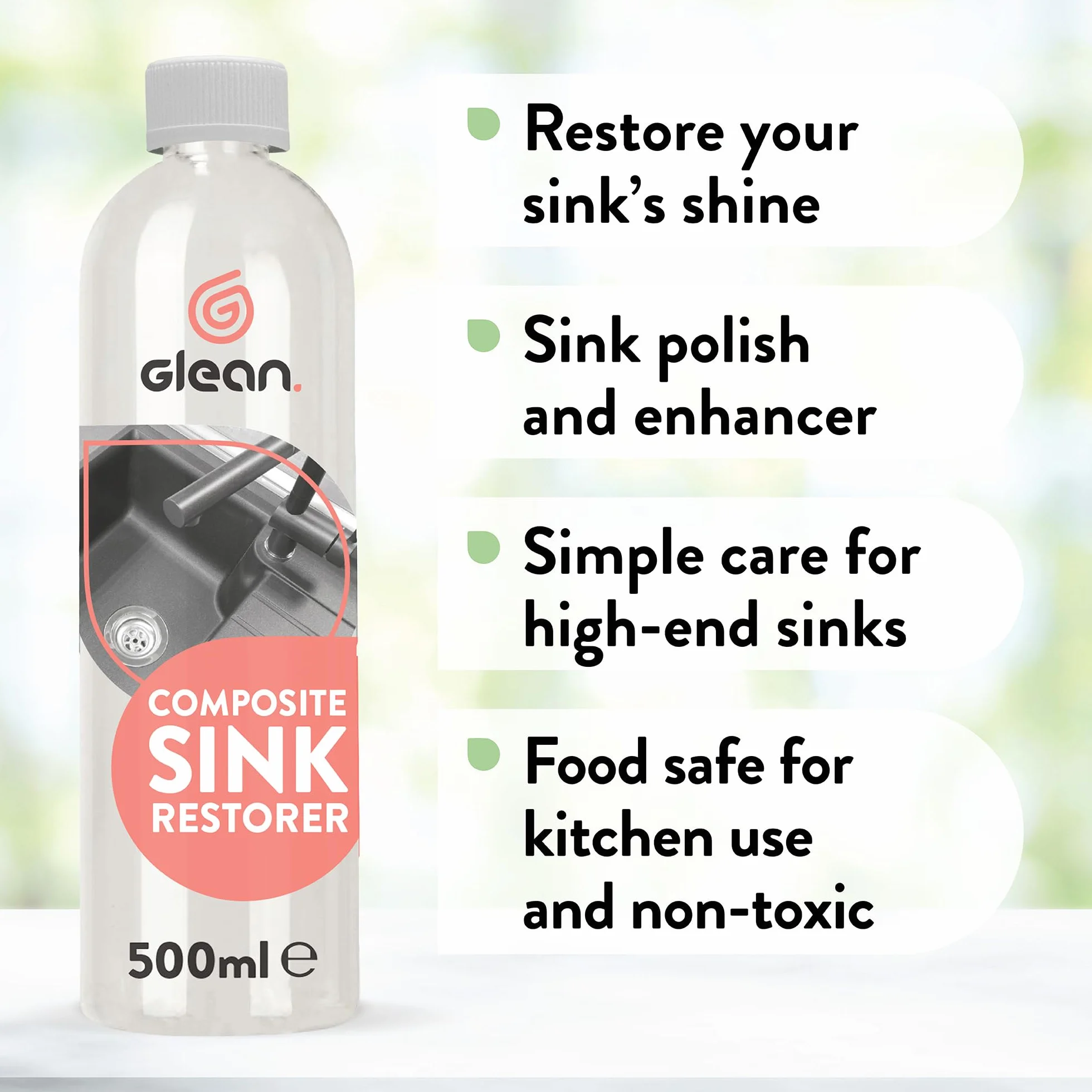 GLEAN Kompozytowy regenerator zlewu 500 ml Przywraca zlewozmywaki kompozytowe granitu kwarcu