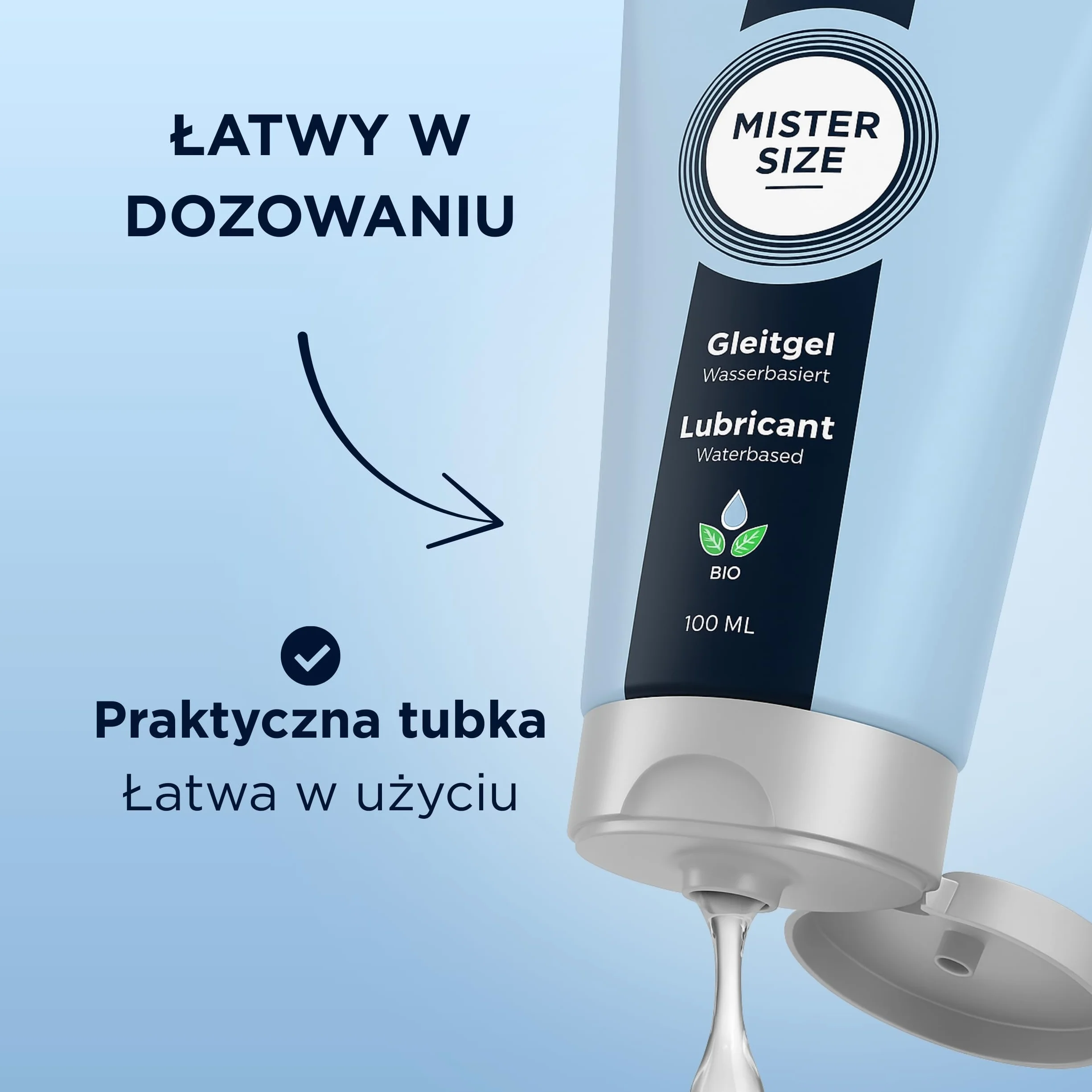 MISTER SIZE Bio lubrykant (100 ml), lubrykant na bazie wody, wyjątkowo długotrwałe nawilżenie
