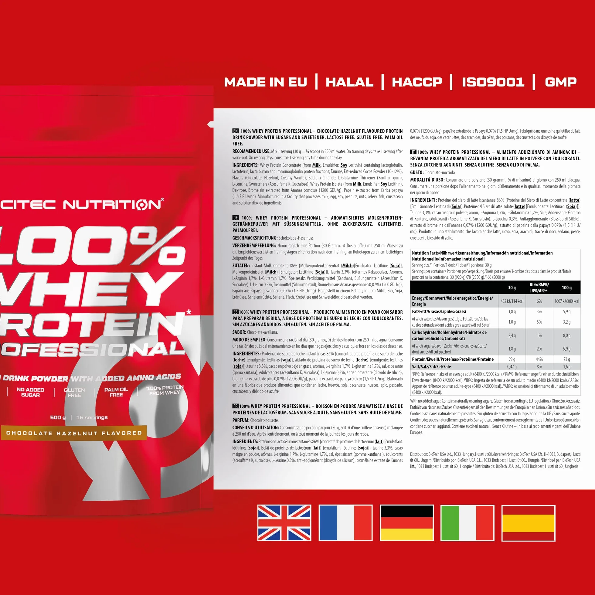 Scitec Nutrition 100% Whey Protein Professional - Wzbogacony o dodatkowe aminokwasy i enzymy trawienne - Bezglutenowy - Bez oleju palmowego, 500 g, Czekoladowo-Orzechowy