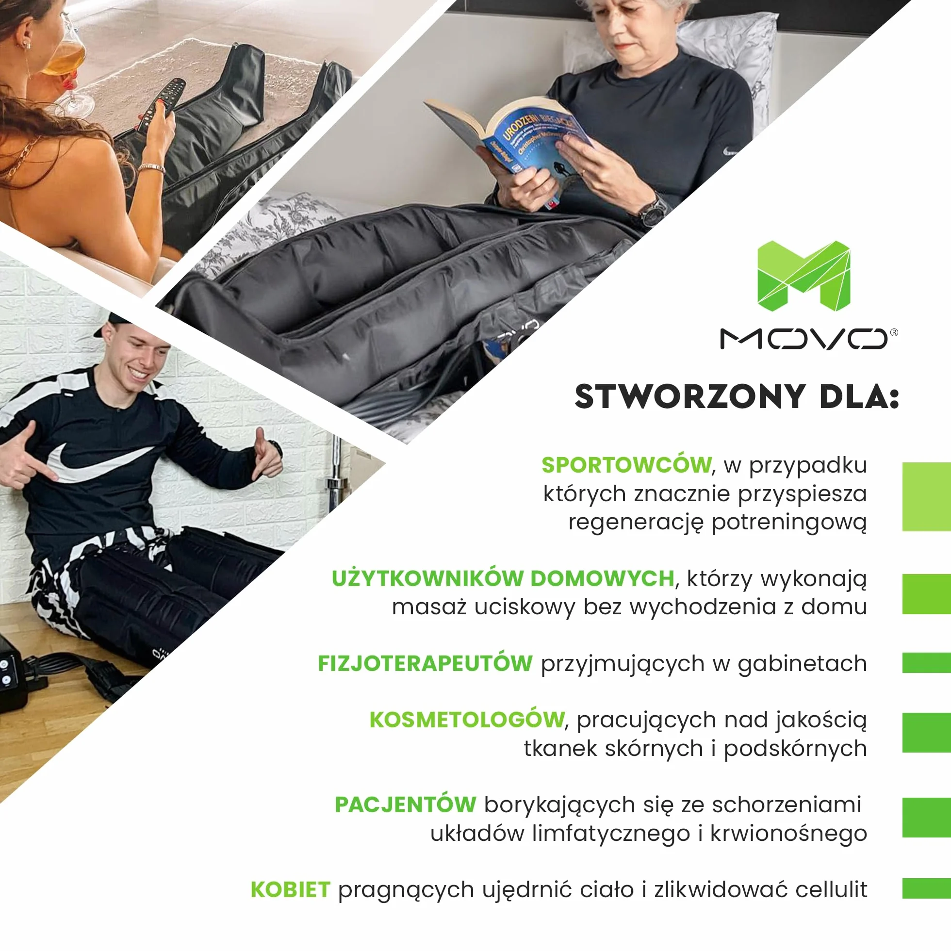 MOVO SPODNIE KOMPRESYJNE SZEŚCIOKOMOROWE URZĄDZENIE DO REGENERACJI 8 PROGRAMÓW MASAŻU