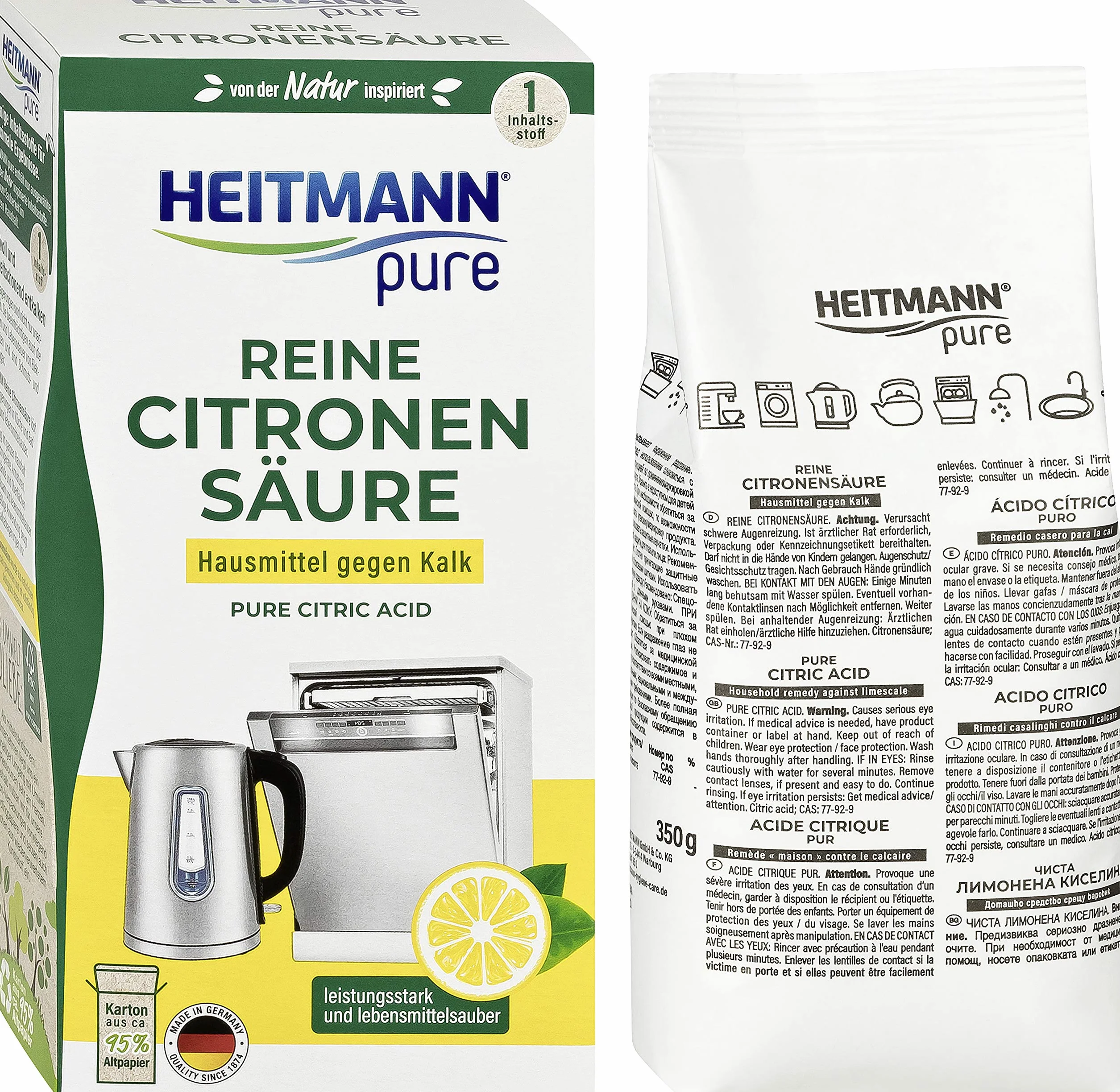 HEITMANN pure czysty kwas cytrynowy Ekologiczny odkamieniacz w proszku, 2 x 350 g