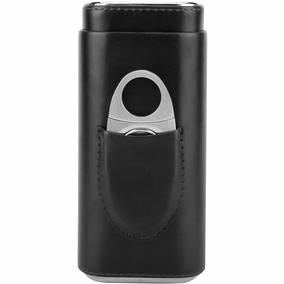Etui na Cygara z Nożem i Pudełkiem, Podróżne dla Mężczyzn, Torba do Noszenia na 3 Palcach, Wyściełane Drewno, Humidor (Czarne)