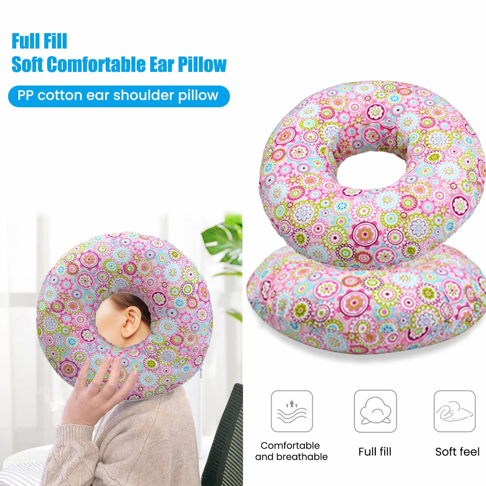 Aicharynic Poduszka do piercingu, otworu, ucha, donut, poduszka karku, dla bokowego spoczynku, bólów uszu