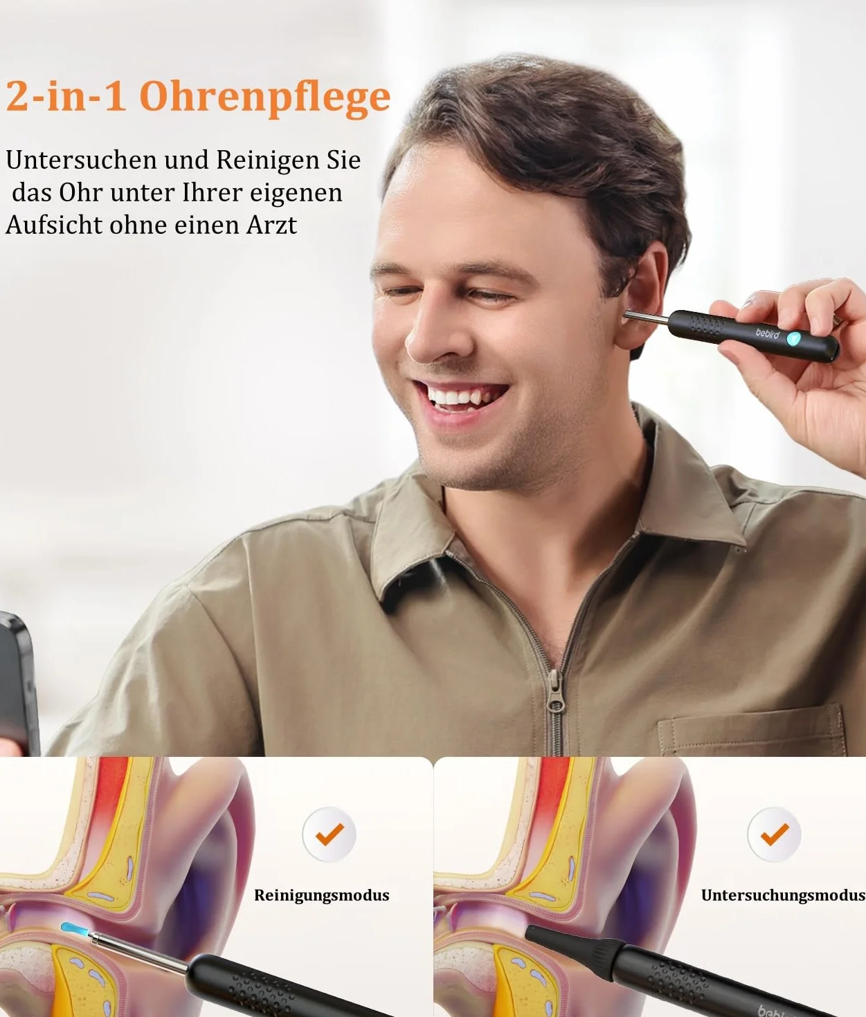 Otoskop: Otoscope do usuwania woskowiny z 1080P HD Camara, wodoodporne ucho otoskopu IP67, kamera otoskopowa 360 ° z diodami LED 6 dla dorosłych, dzieci i zwierząt, Kompatybilny z iPad, iOS, Android