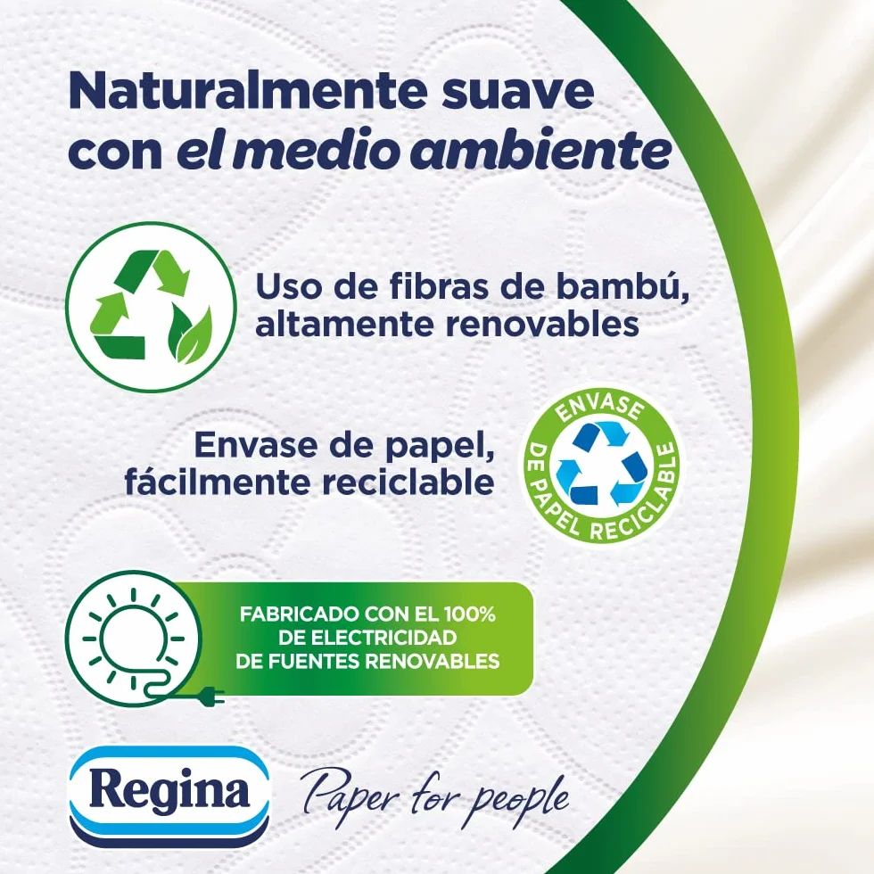 Regina Soft Bamboo, 8 rolek papieru toaletowego, 3 warstwy, 160 arkuszy, naturalna miękkość dla skóry, papier toaletowy wykonany z włókien bambusowych, opakowanie papierowe, certyfikat FSC