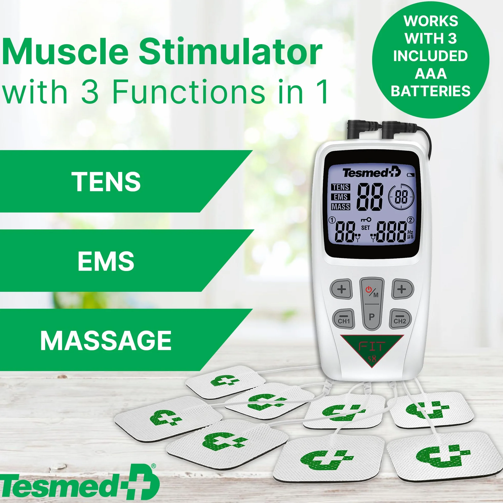 Tesmed FIT 5.8 elektrostymulator mięśni EMS TENS 22 programy masaż ulga w bólu