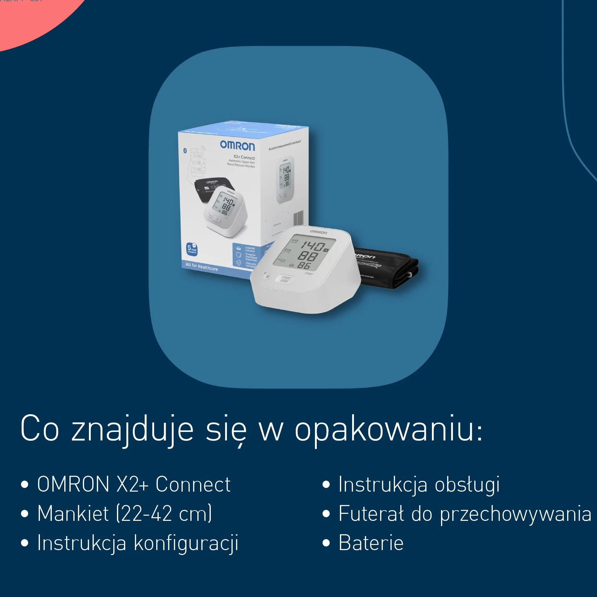 OMRON X2+ Connect Ciśnieniomierz Naramienny, Zatwierdzone Klinicznie Urządzenie Mierzące Ciśnienie Krwi z Mankietem (22-42cm), Aparat do Mierzenia Ciśnienia z Bluetooth oraz Aplikacją OMRON Connect