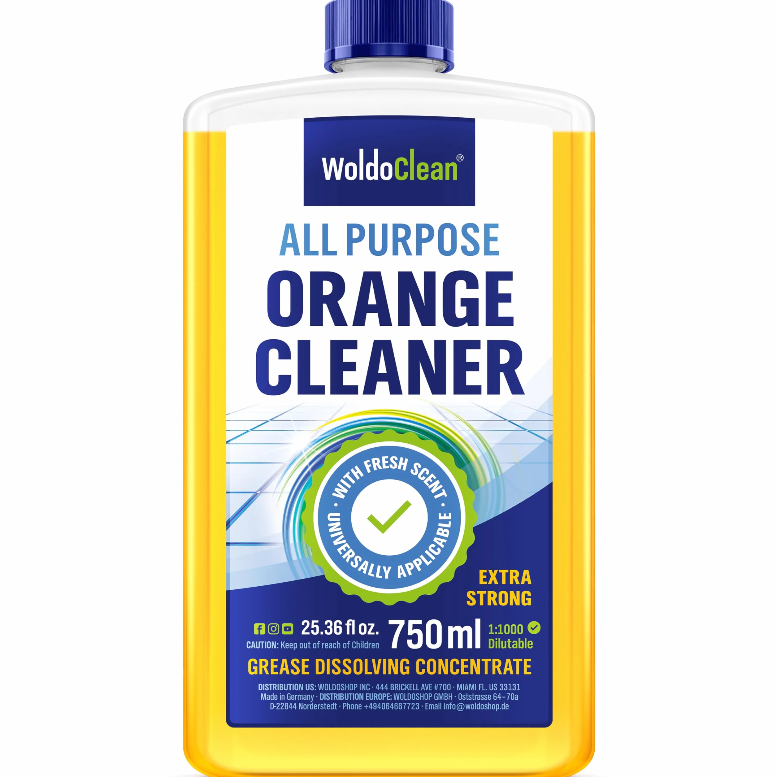 WoldoClean Płyn Pomarańczowy Koncentrat 750ml - Odtłuszczacz, Usuwa Klej, Żywicę, Gumę, Etykiety