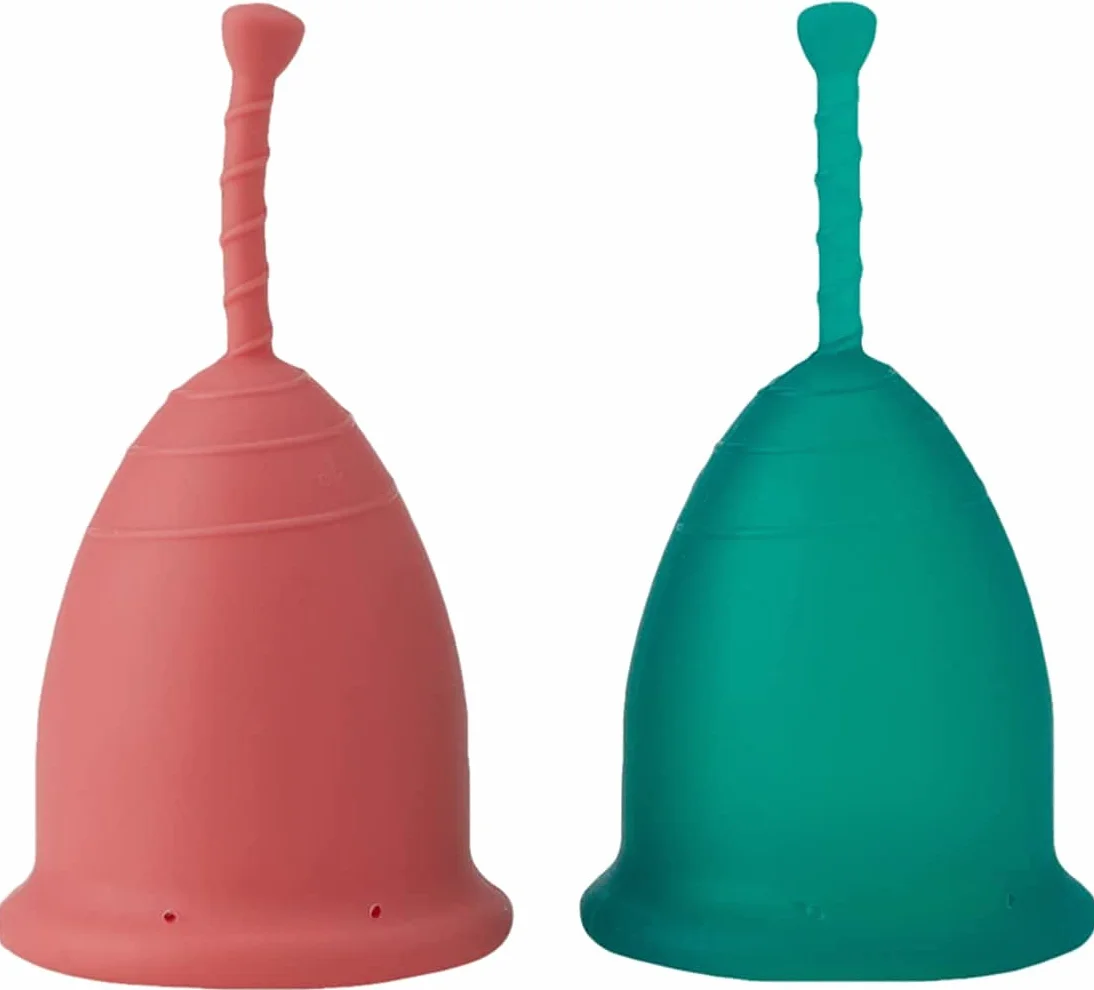 Cup - Zestaw 2 Medyczny silikonowy kubek menstruacyjny, Mordbida Miesiączka z zmiennym kolorem, Rozmiar 1, Wyprodukowano we Włoszech, 2 jednostki