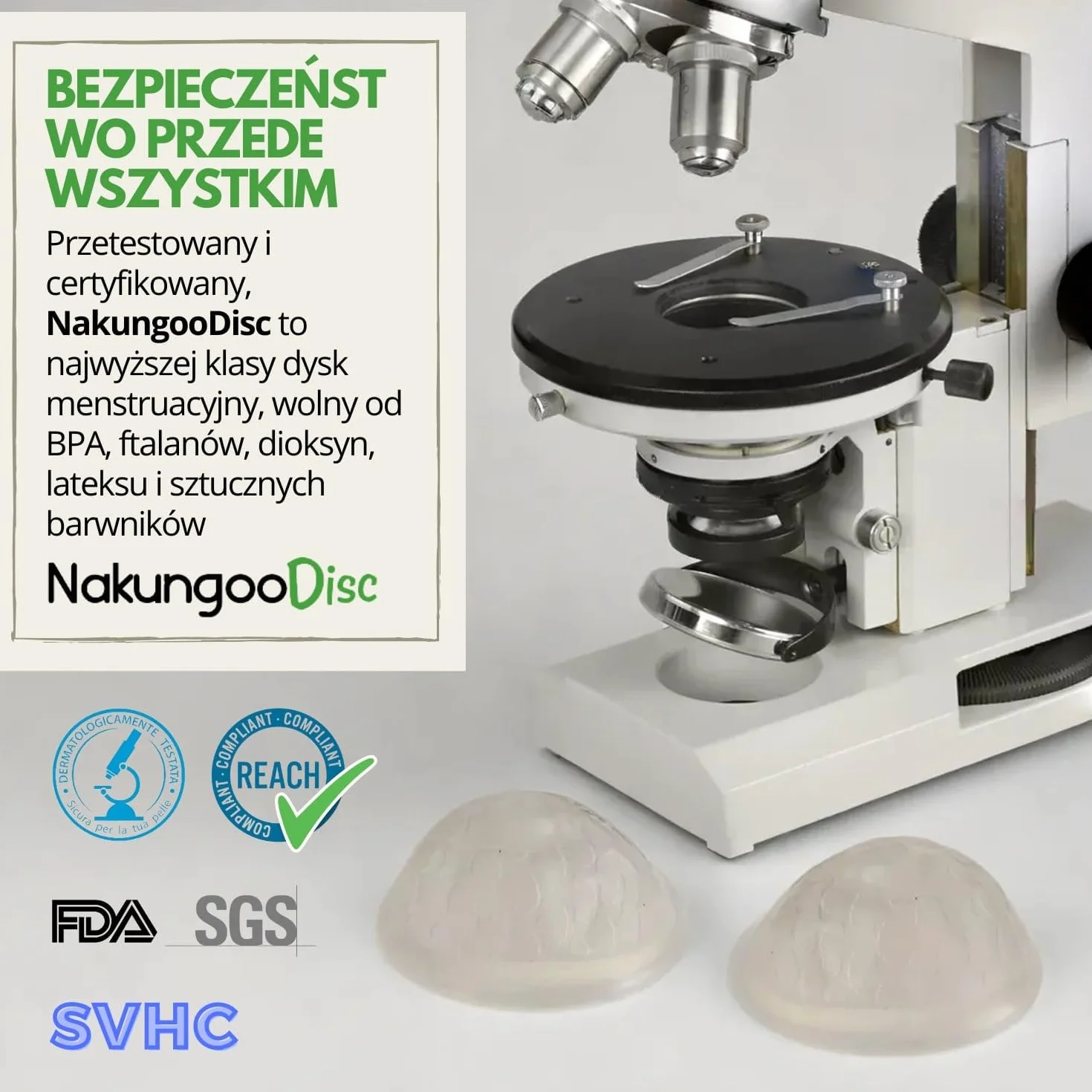 NAKUNGOO Disc Dysk Menstruacyjny Miękki, 100% Silikon Medyczny, Wielokrotnego Użytku, do Stosunków Seksualnych | Zestaw 2 Rozmiary (S i L), na Obfity i Lekki Przepływ, ze Sterylizatorem i Akcesoriami