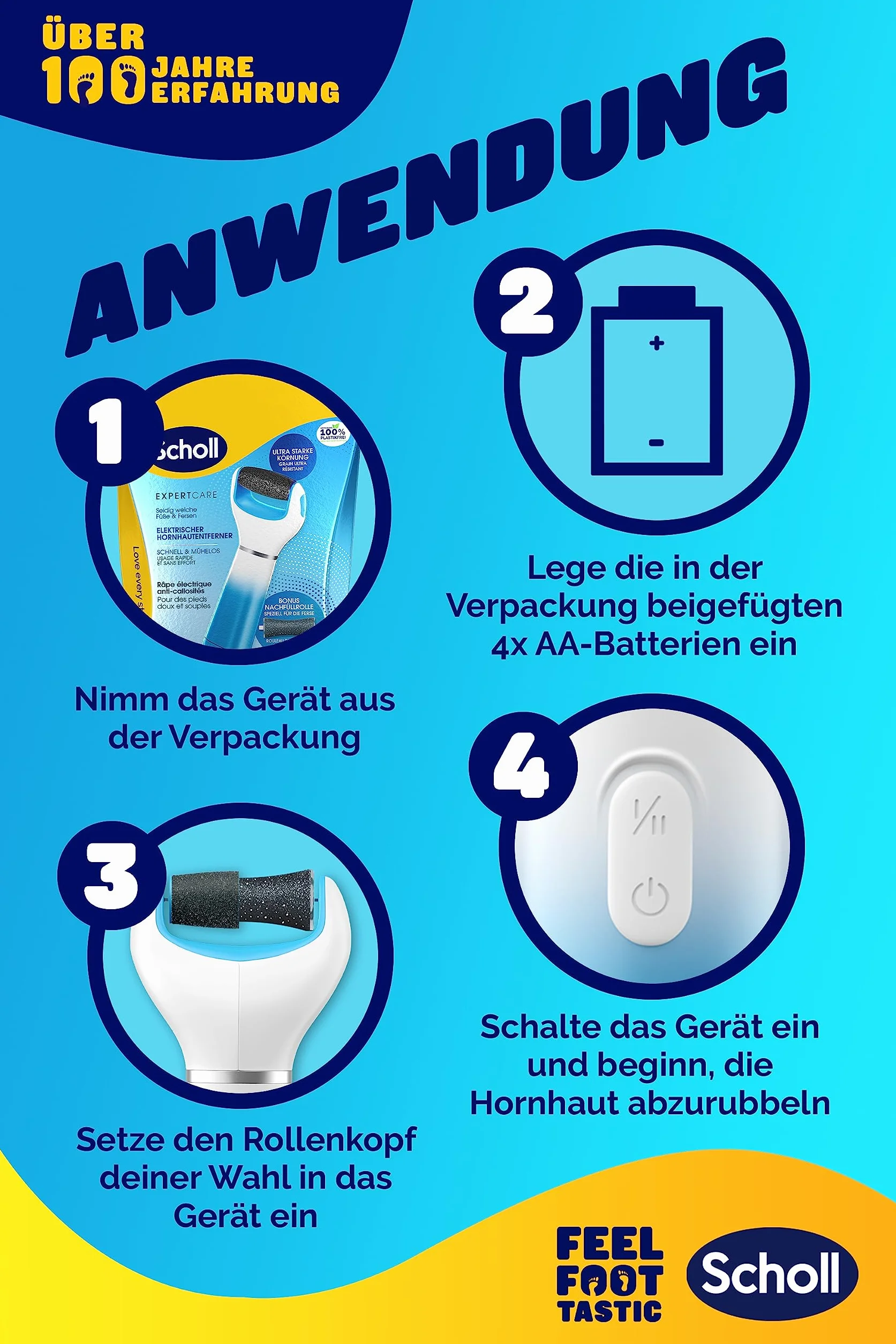 Scholl Expertcare 3200305 Pilnik do Stóp, Niebieski, 2 Tryby