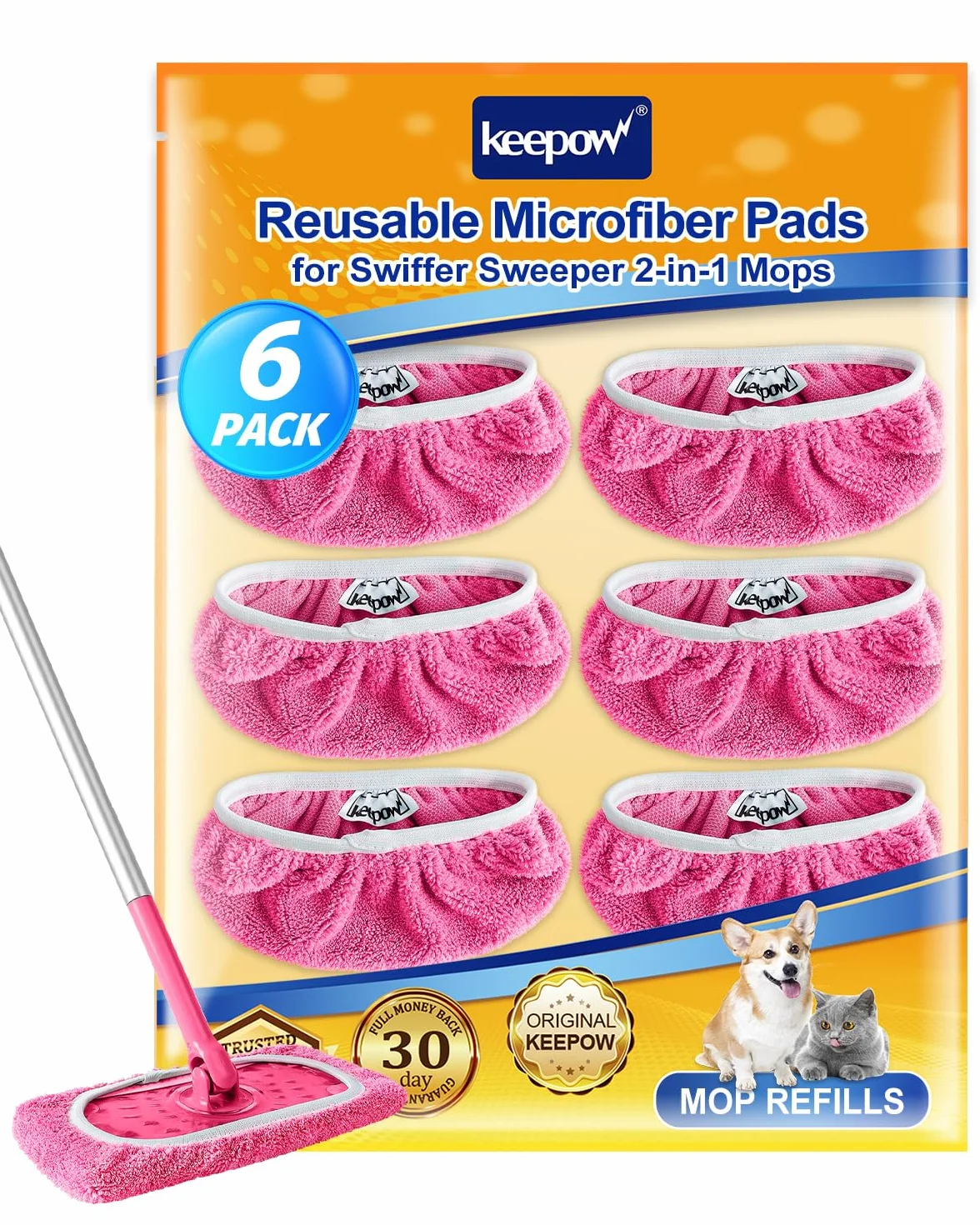 KEEPOW Ściereczki do mopu Swiffer bawełniane 25,4x11,5cm 6 sztuk