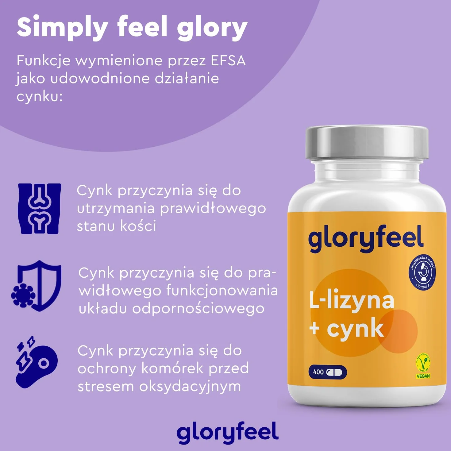 L-Lizyna - 400 wegańskich kapsułek - 1000 mg lizyny w wysokiej dawce dziennej - Niezbędny aminokwas z cynkiem dla układu odpornościowego oraz skóry, włosów i paznokci - Z fermentacji roślinnej