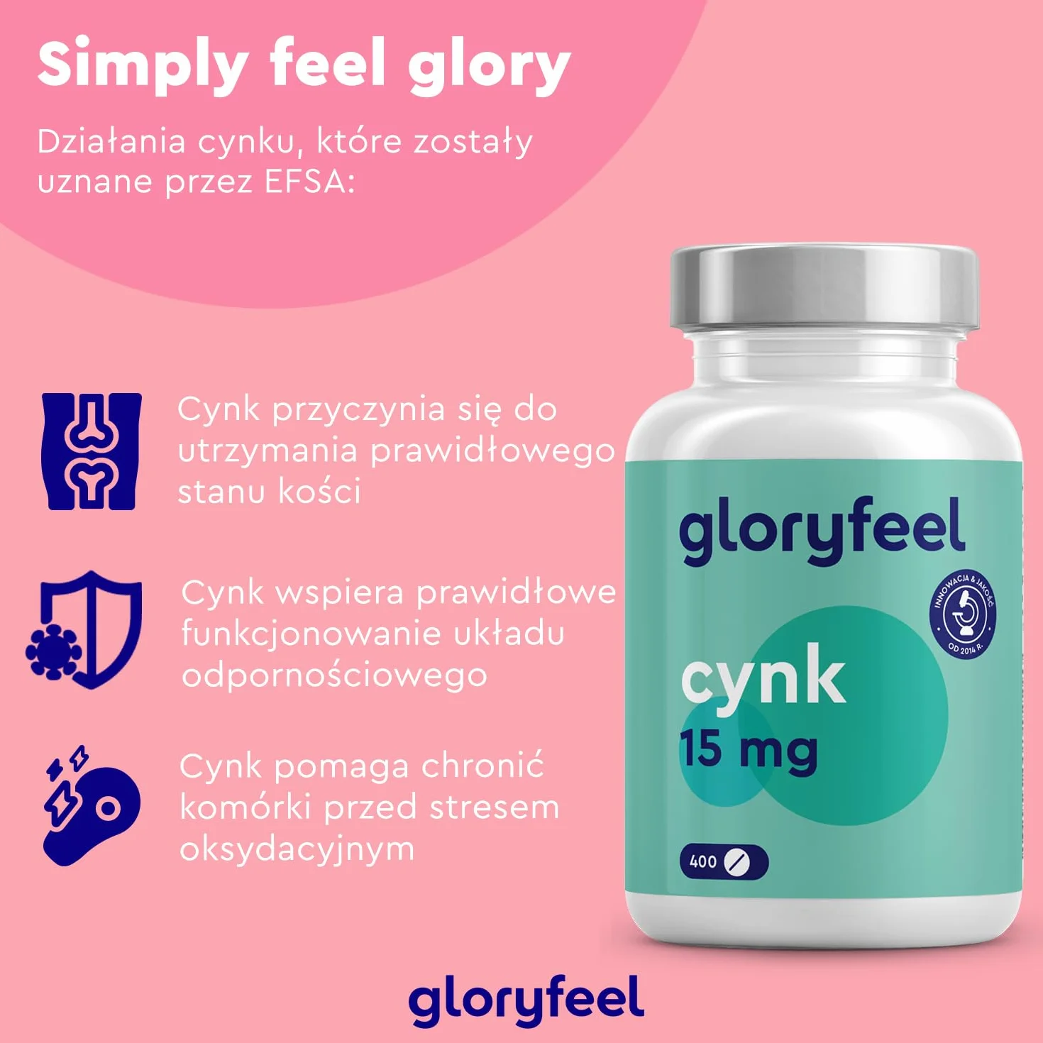 Cynk - 400 tabletek (13 miesięcy) - Optymalne dawkowanie - Wysoko przyswajalny glukonian cynku - Czysty cynk 100% wegański, testowany laboratoryjnie - Wyprodukowany w Niemczech bez dodatków