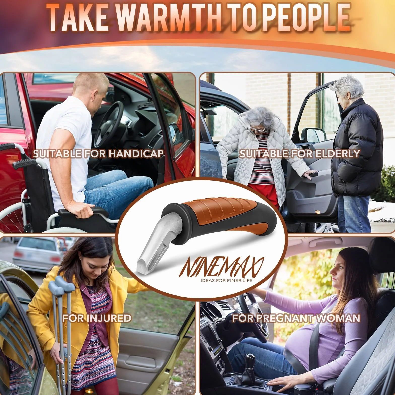 NINEMAX Uchwyt Samochodowy 2 Szt Pomoc w Poruszaniu Się Czarny i Pomarańczowy