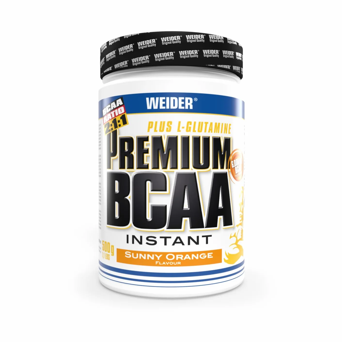 Weider Premium BCAA Instant. Aminokwasy w proszku dla lepszej regeneracji. Idealne przed i po treningu. Z L-Glutaminą. Smak Pomarańcza – 500 g