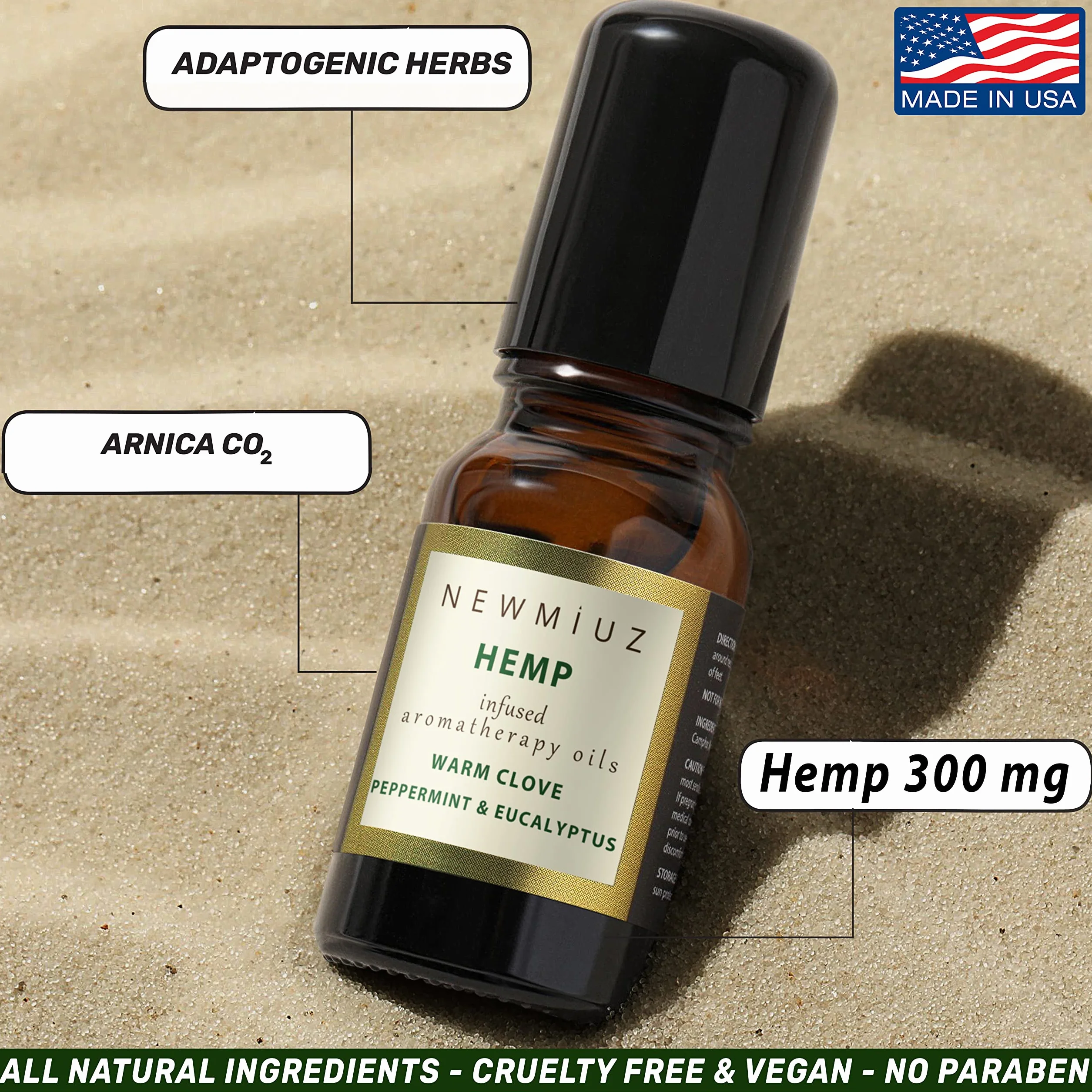 Migraine Headache Roll-On Stick 300 mg Hemp Peppermint Eucalyptus Clove & Arnica Aromatherapy Quality Essential Oils for Headache Relief Gifts for Women NEW MIUZ