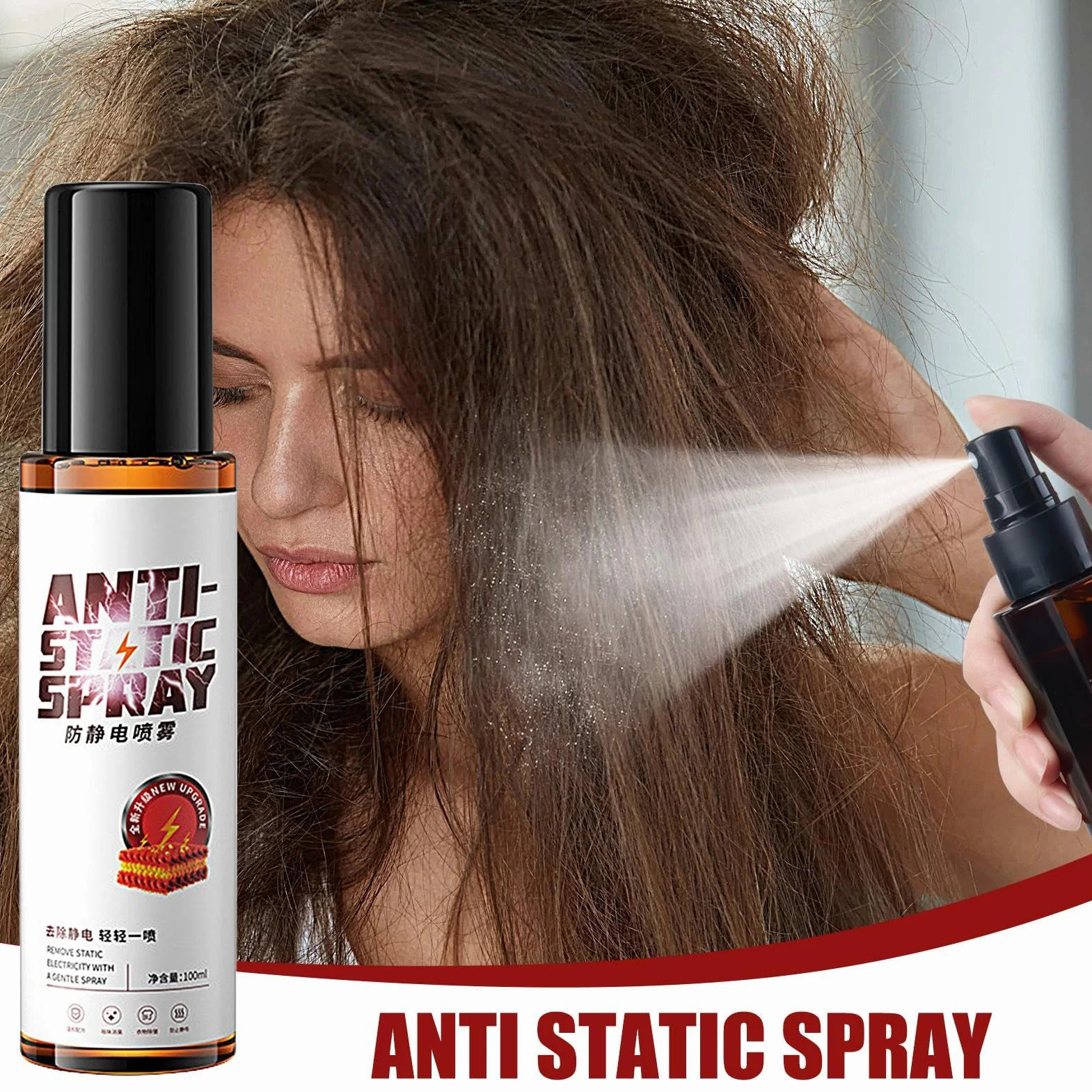 Fabric Refresher Spray, Anti Static Spray, 100ml Static Cling Remover For Clothing and Upholstery, Home, Work, or Travel Use, 5.91x1.57 Inches PE Liquid 1 Bottle
