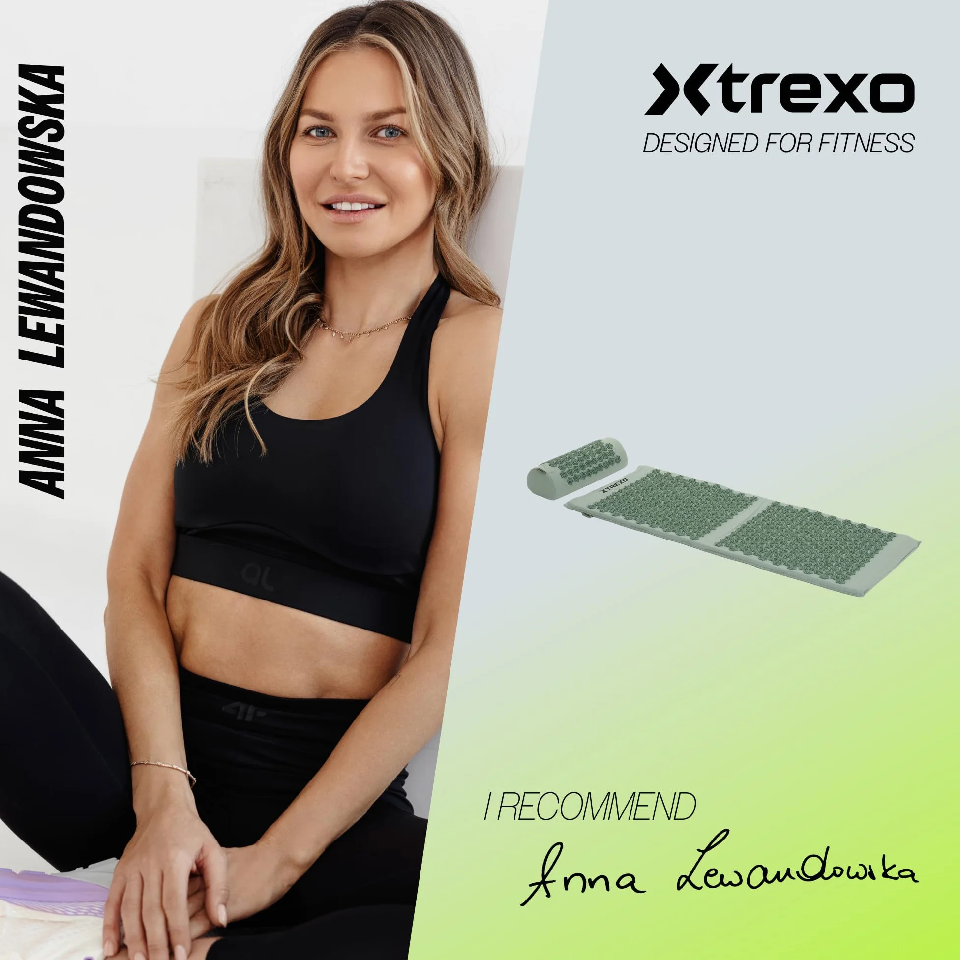 XTREXO Duża mata do akupresury z poduszką w kolorze zielonym 110 x 44 x 2 cm z poduszką 38 x 15 cm łącznie z poszewką z bawełny i gąbki 18D, odporna na ścieranie kolce z PCW, łagodzi napięcie mięśni