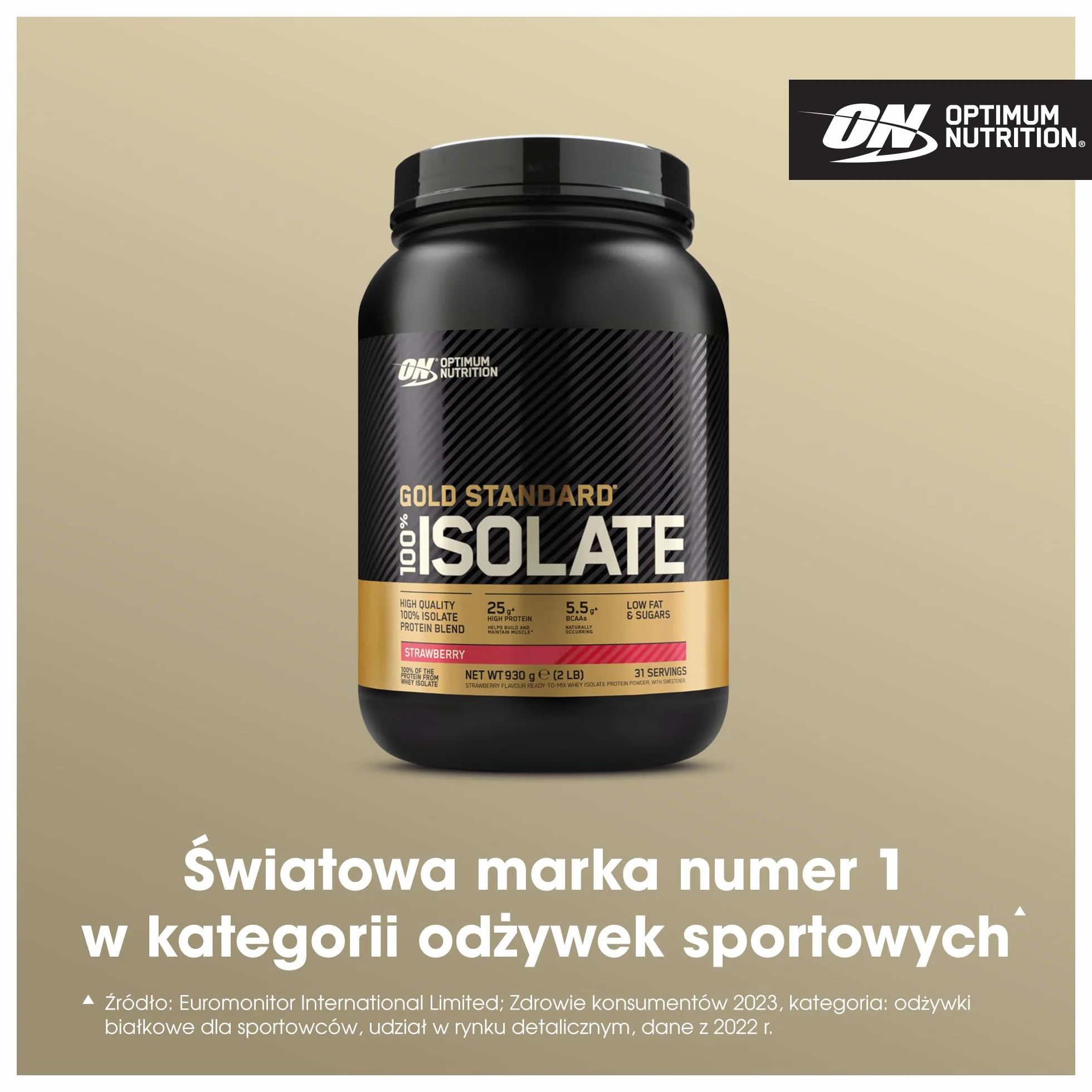 Optimum Nutrition Gold Standard 100% Isolate Izolat Białka Serwatkowego BCAA Glutamina Truskawka 31 Porcji 930 g