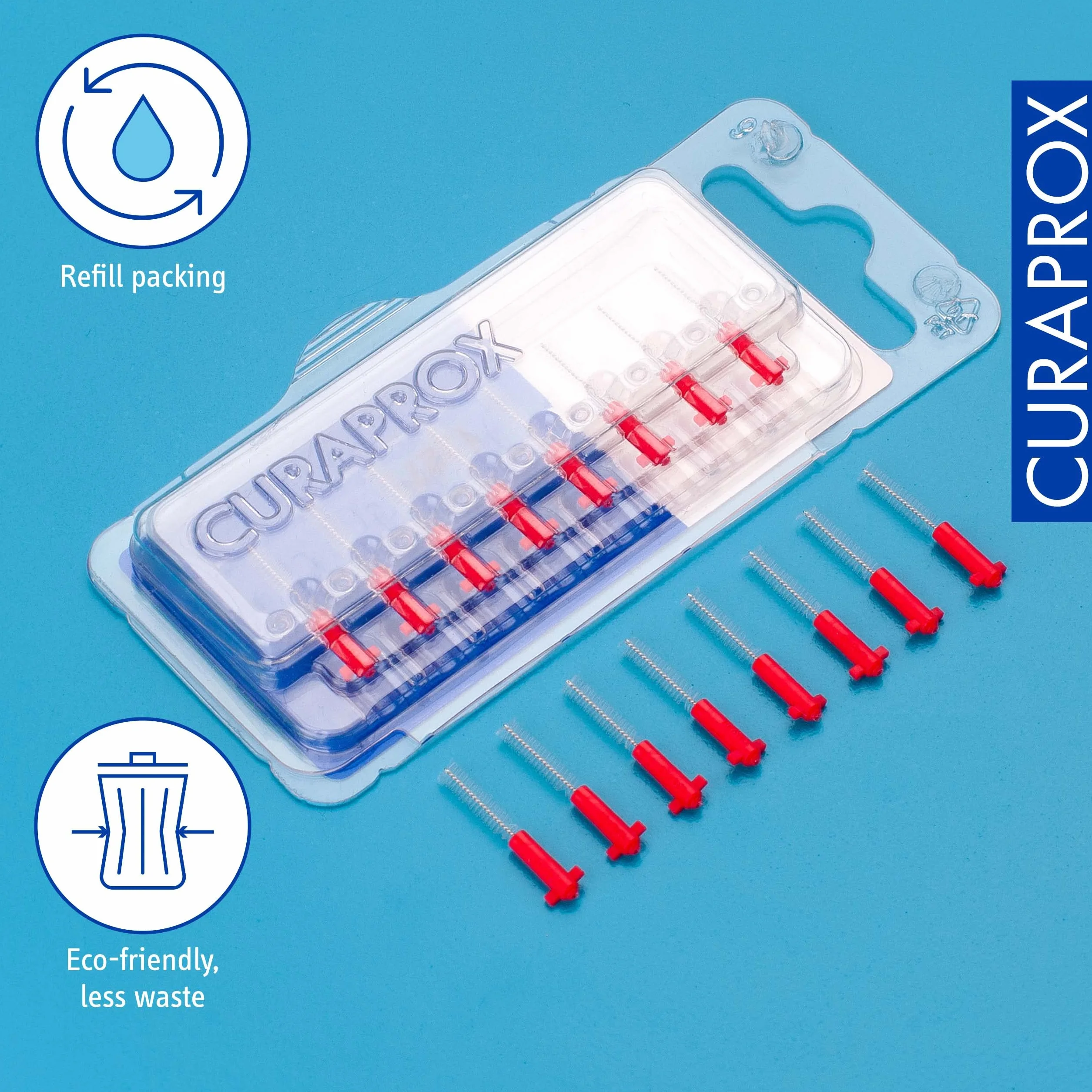 Curaprox Interdental Brush Wkłady CPS 07 Prime-ISO Rozmiar 1, Czerwony/Ultra-Fine filamenty do skutecznego czyszczenia szczelin szczelinowych / 8-Pack/Made in Switzerland/English Packaging